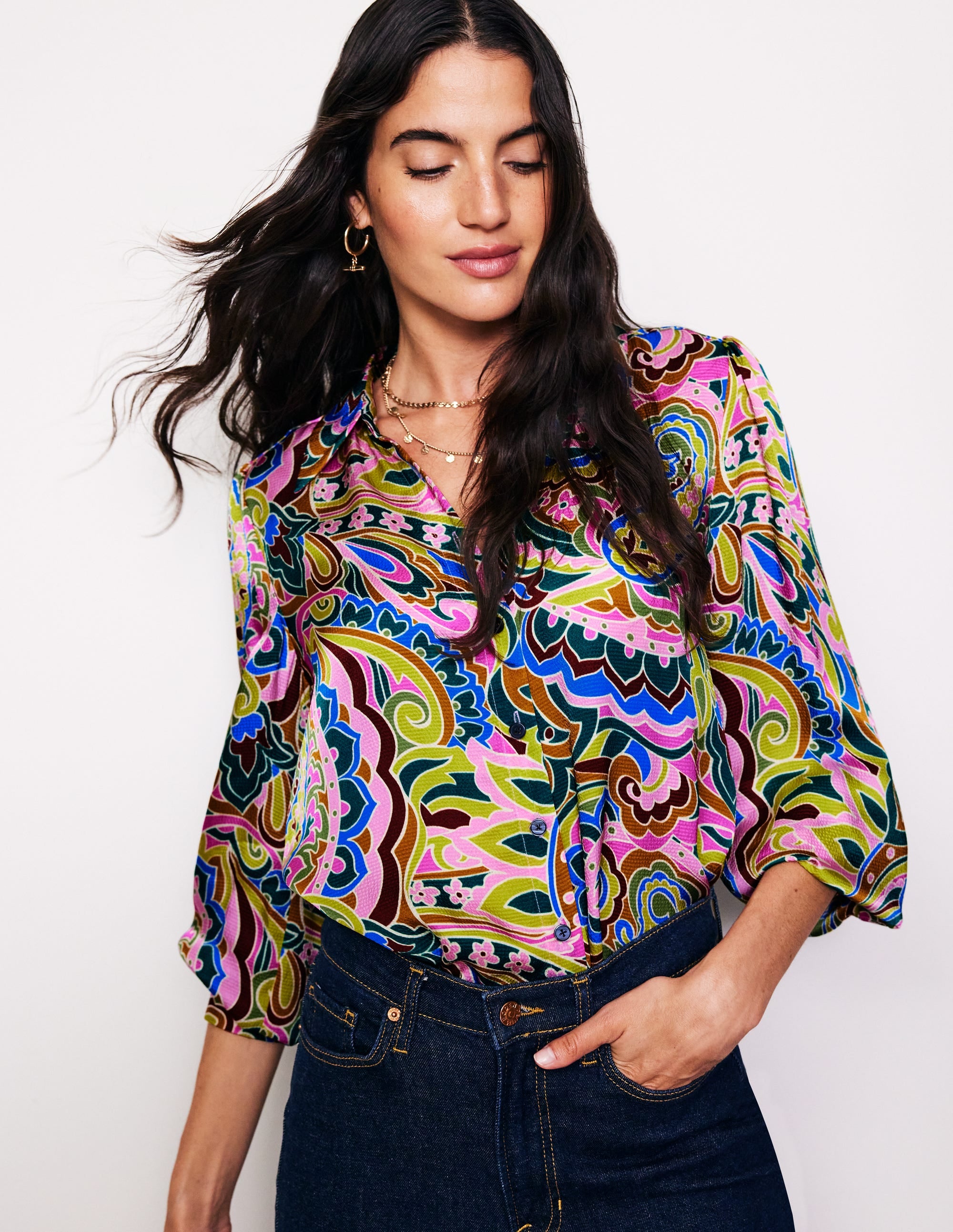Hammered Satin Shirt-Multi, Paisley Pome - Image 1