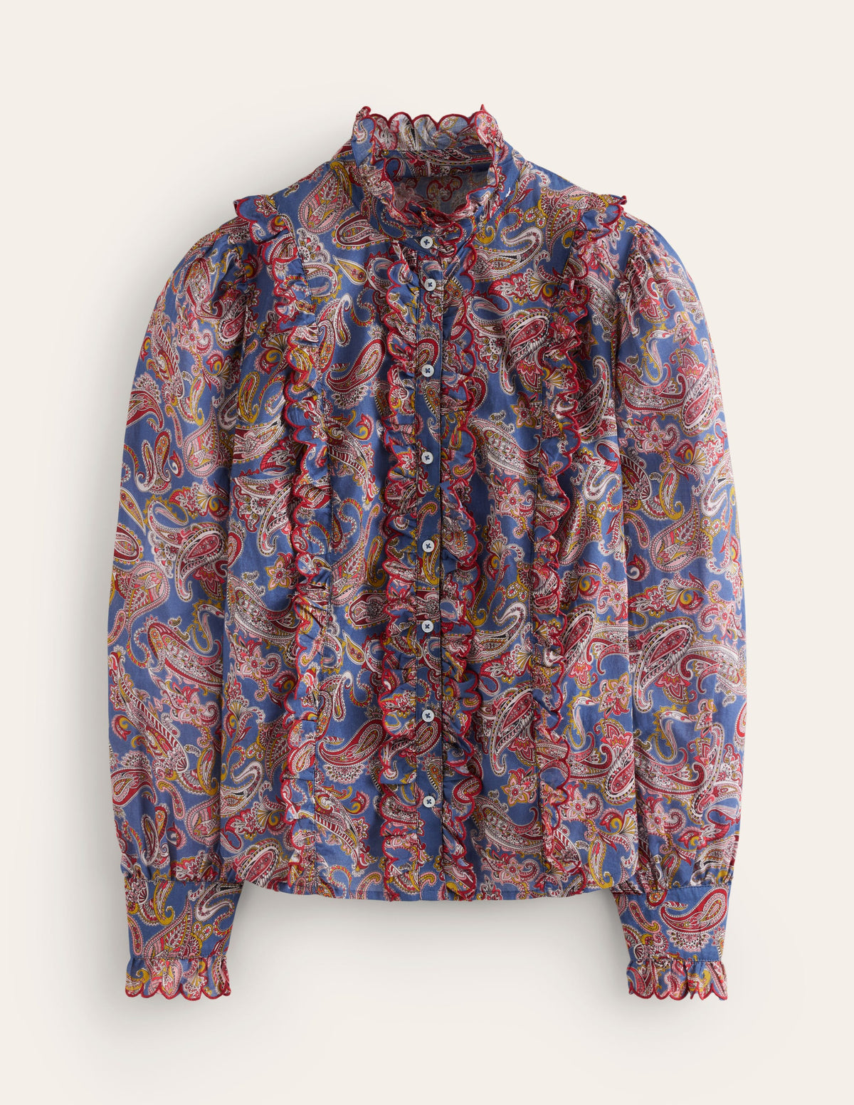 Ruffled Cotton Blouse-True Navy, Opulet Paisley - Image 6