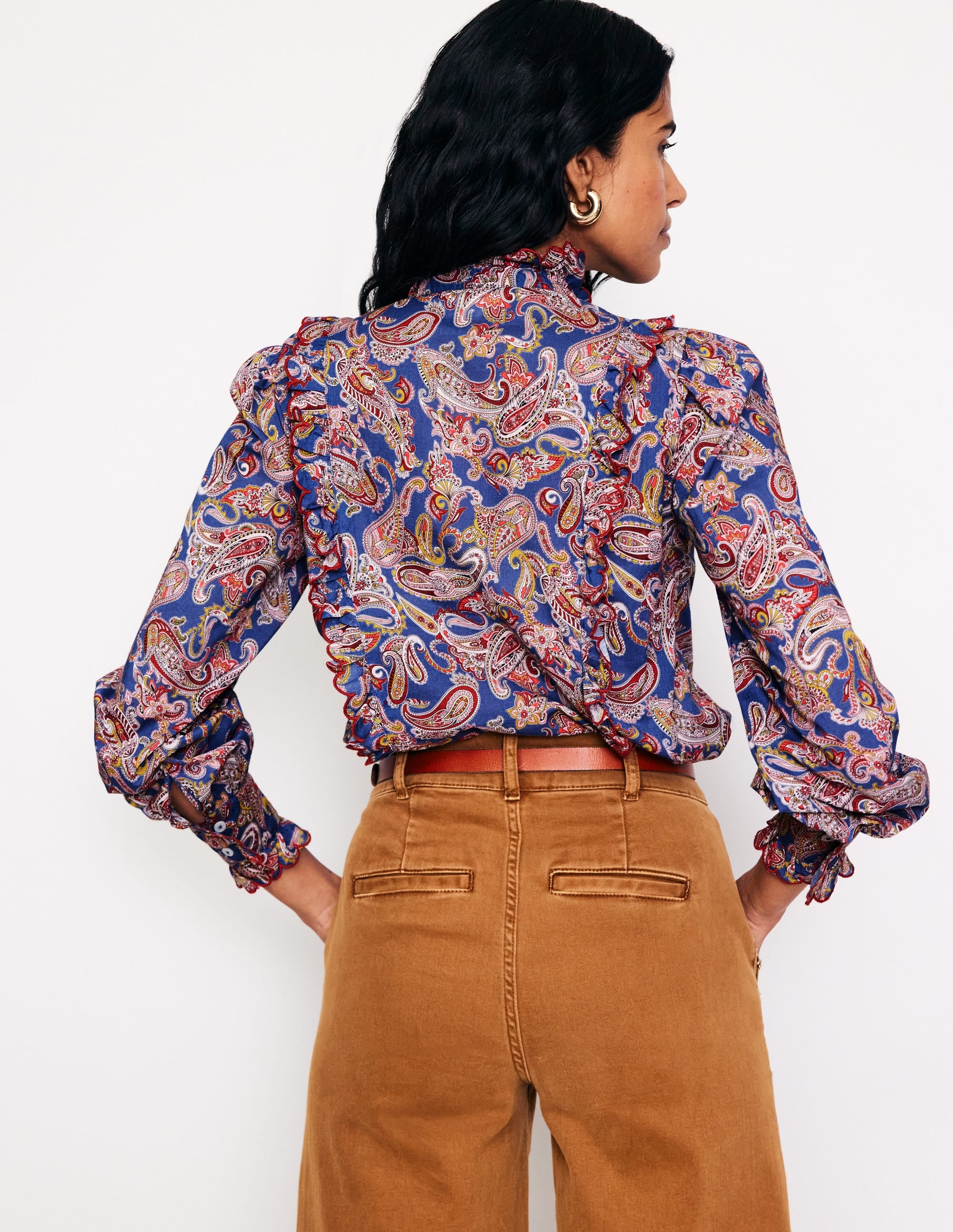 Ruffled Cotton Blouse-True Navy, Opulet Paisley - Image 3