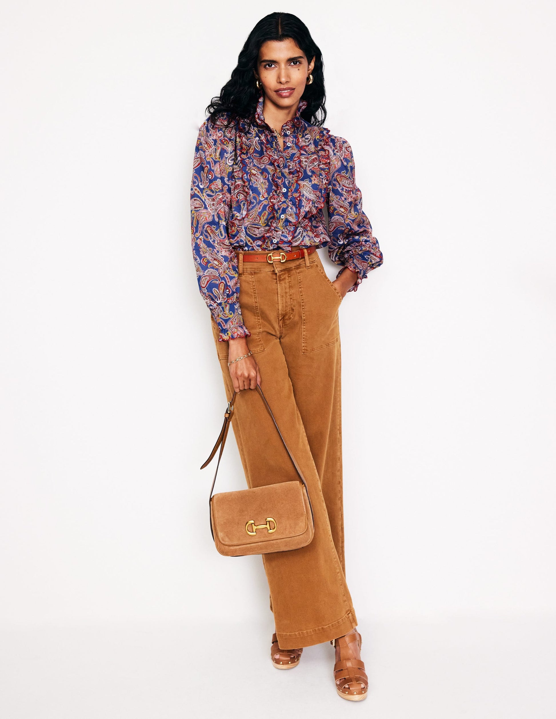 Ruffled Cotton Blouse-True Navy, Opulet Paisley-4