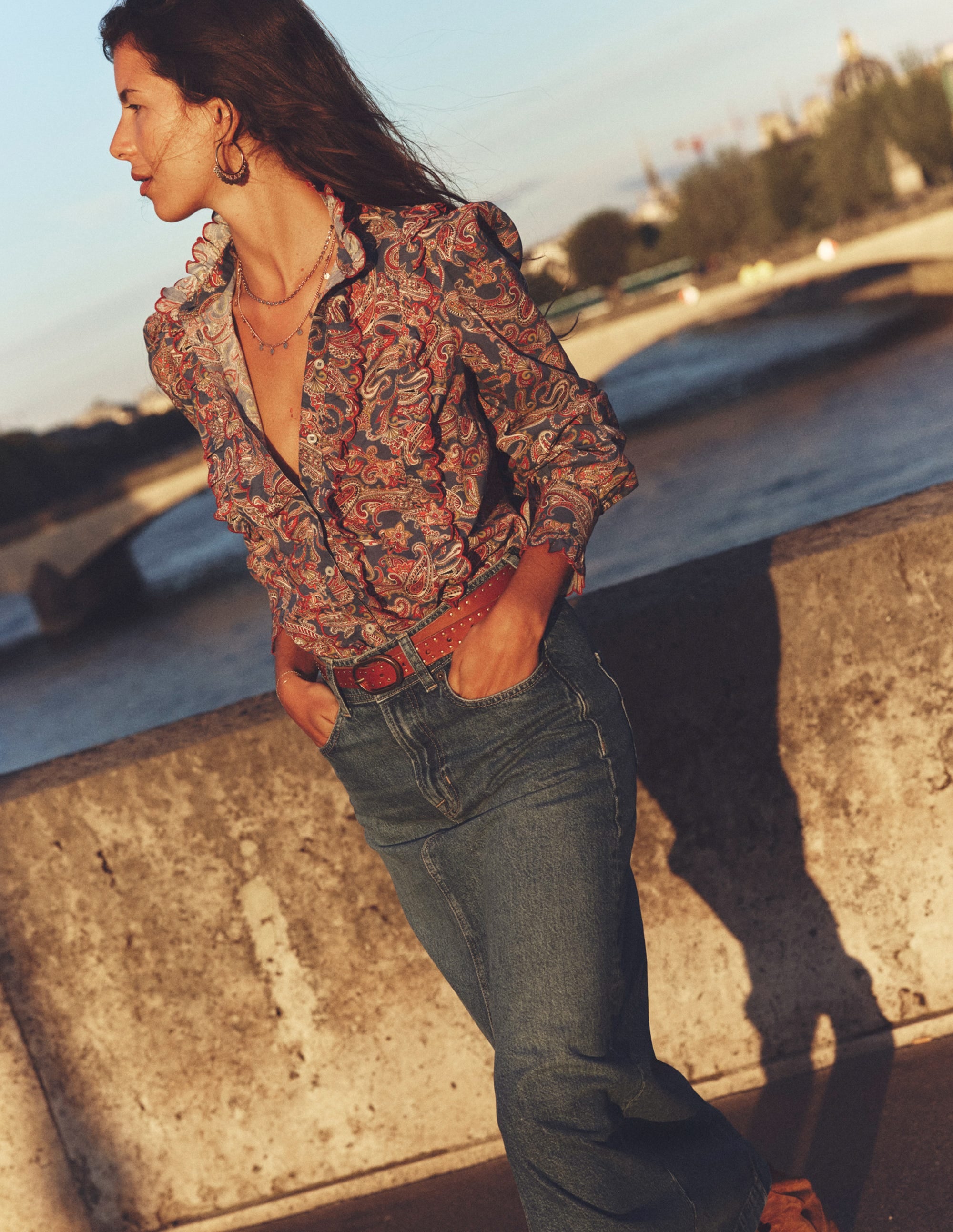 Ruffled Cotton Blouse-True Navy, Opulet Paisley - Image 5