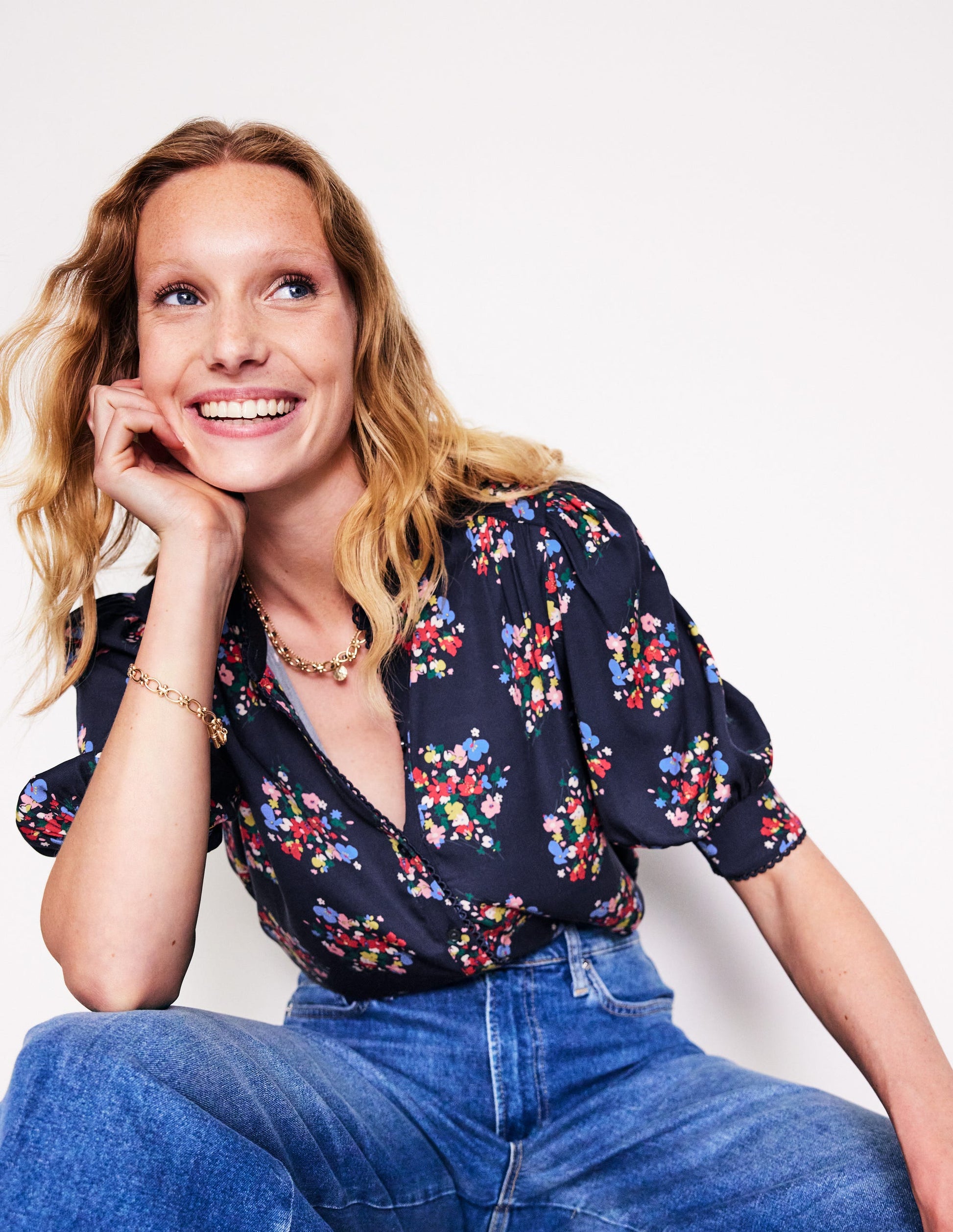 Ara Short Sleeve Top-Frenchy Navy, Poppy Bouquet-1