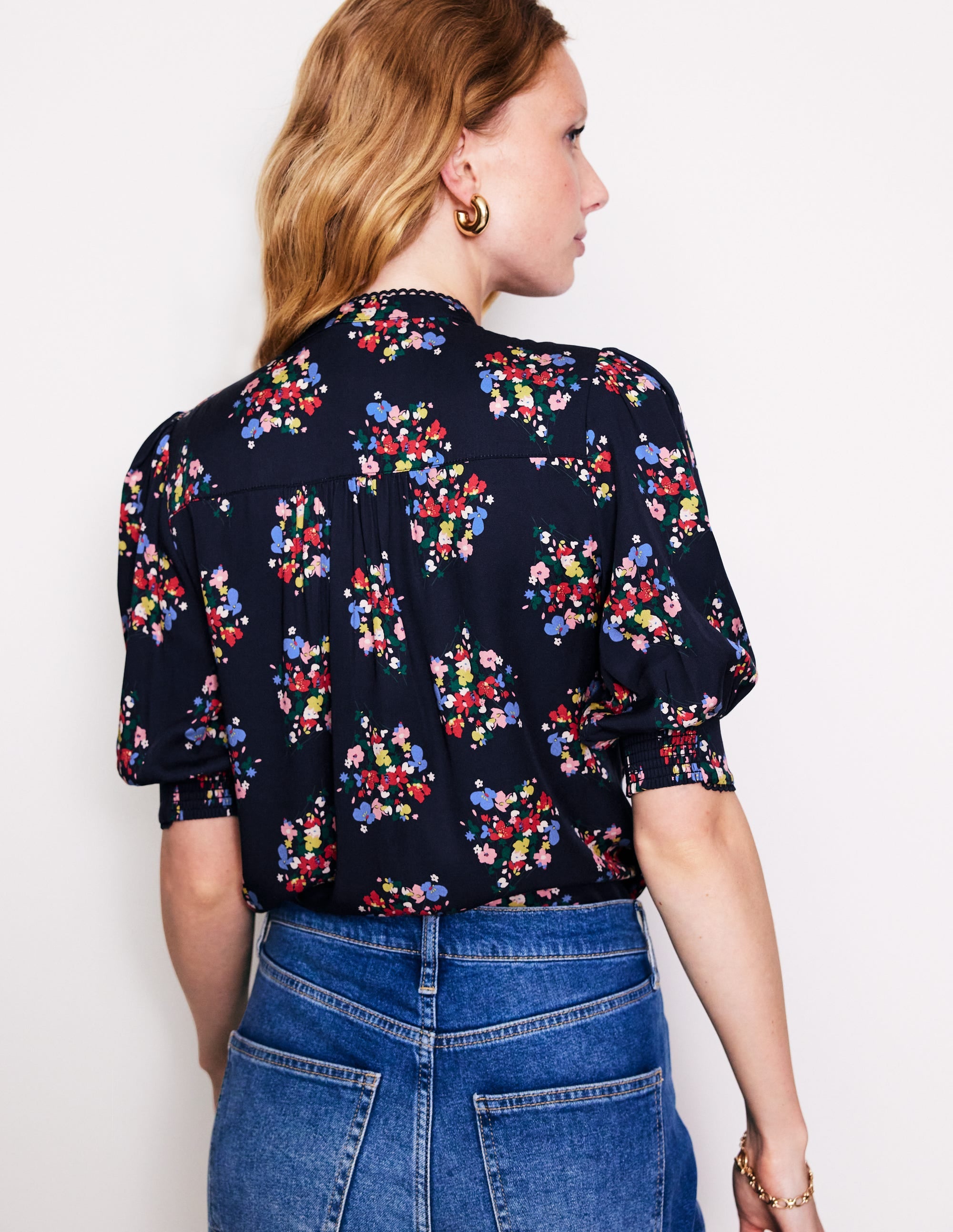 Ara Short Sleeve Top-Frenchy Navy, Poppy Bouquet - Image 3