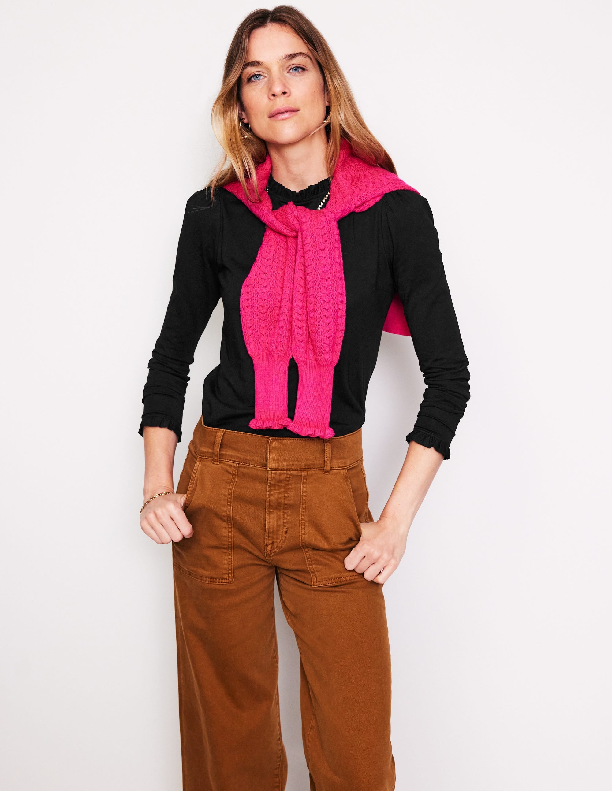 Supersoft Frill Detail Top-Black - Image 4