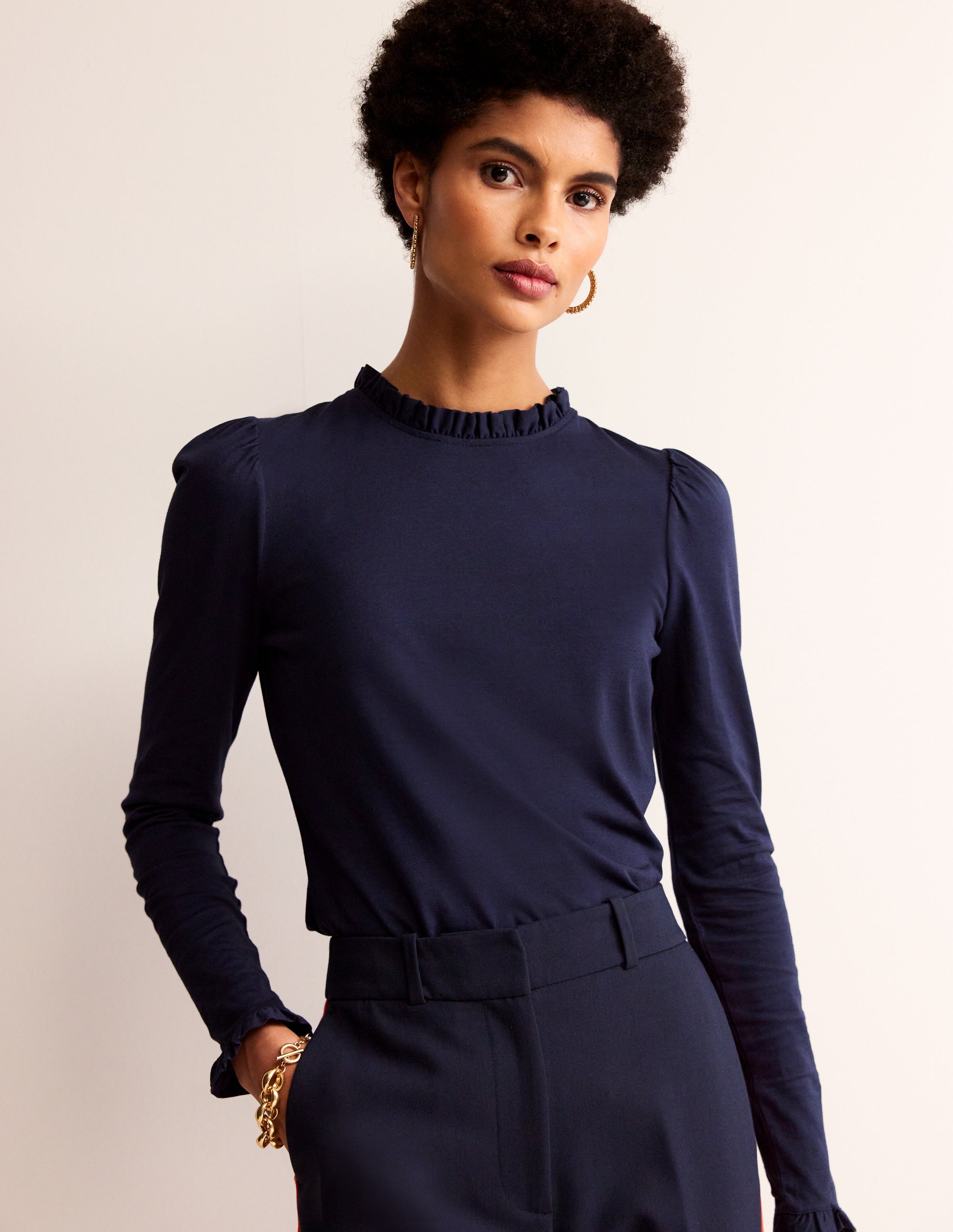 Supersoft Frill Detail Top-Navy - Image 1
