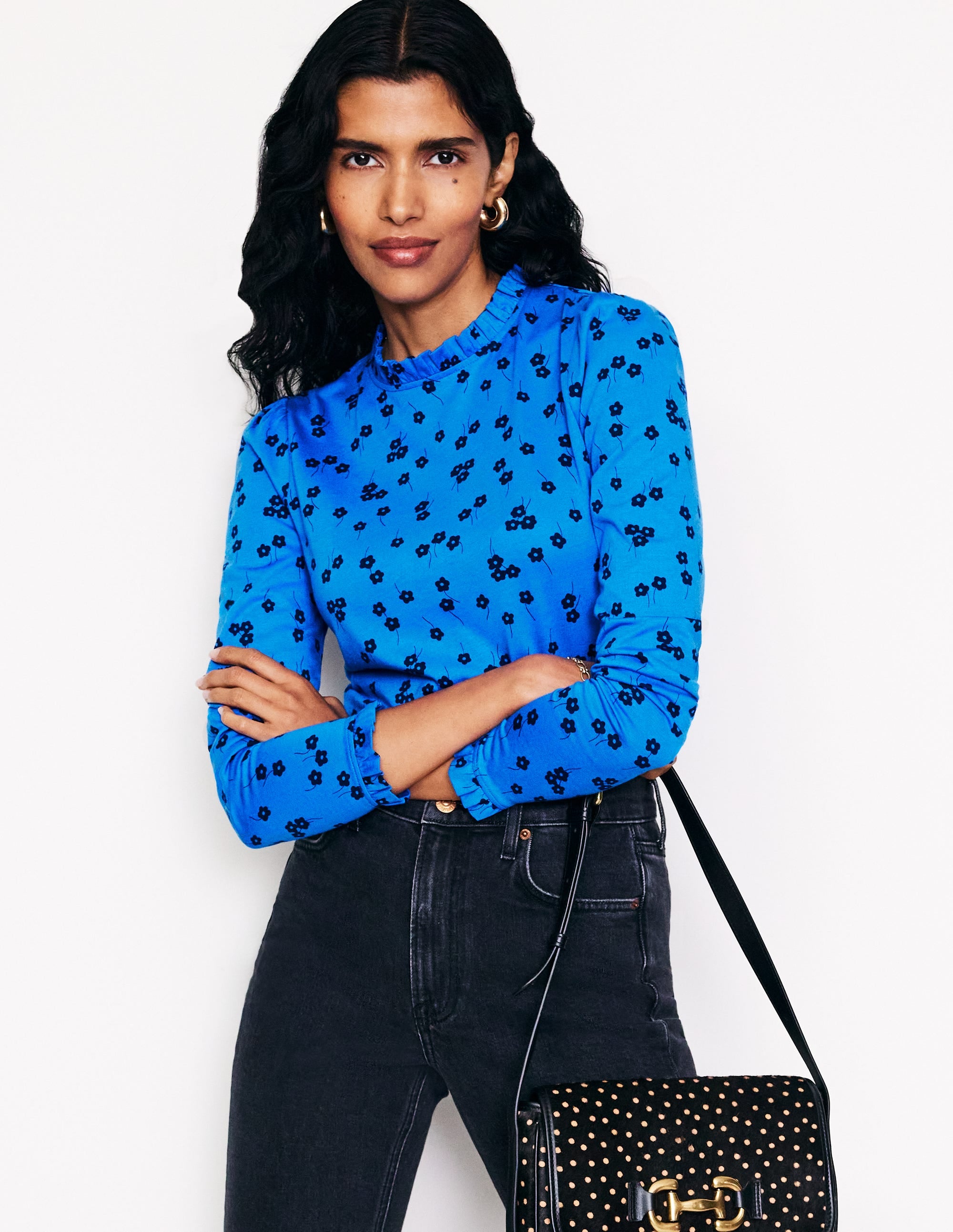 Supersoft Frill Detail Top-Kingfisher Blue , Fall Sprig - Image 1