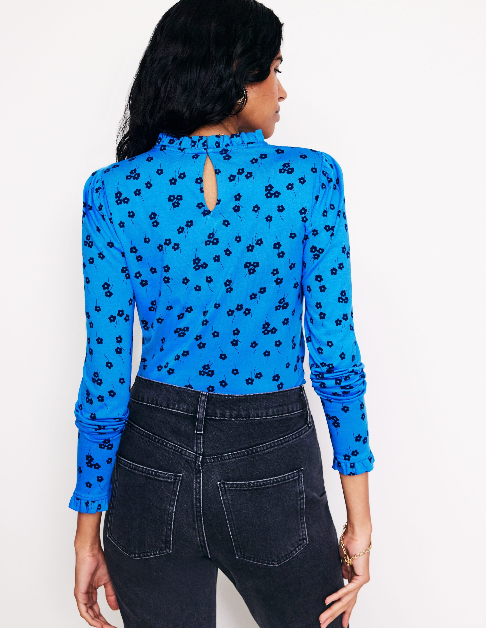 Supersoft Frill Detail Top-Kingfisher Blue , Fall Sprig - Image 3