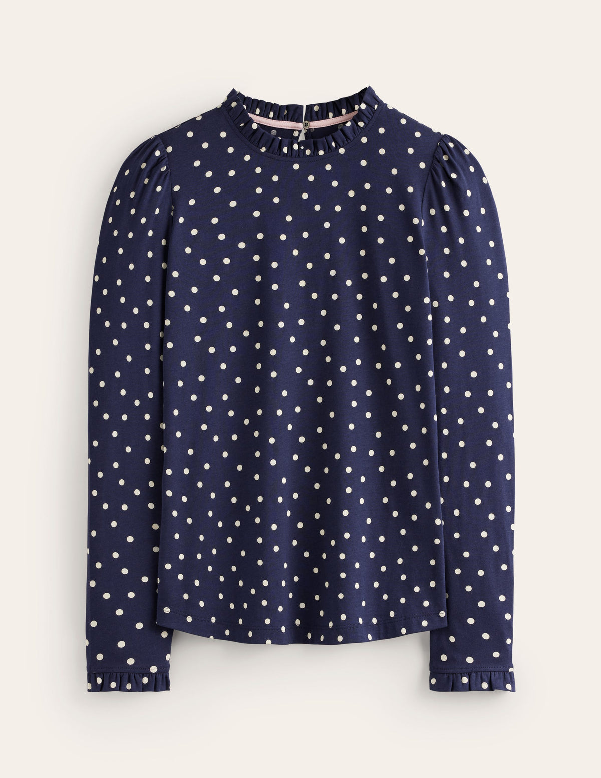 Supersoft Frill Detail Top-French Navy, Sparse Spot - Image 5