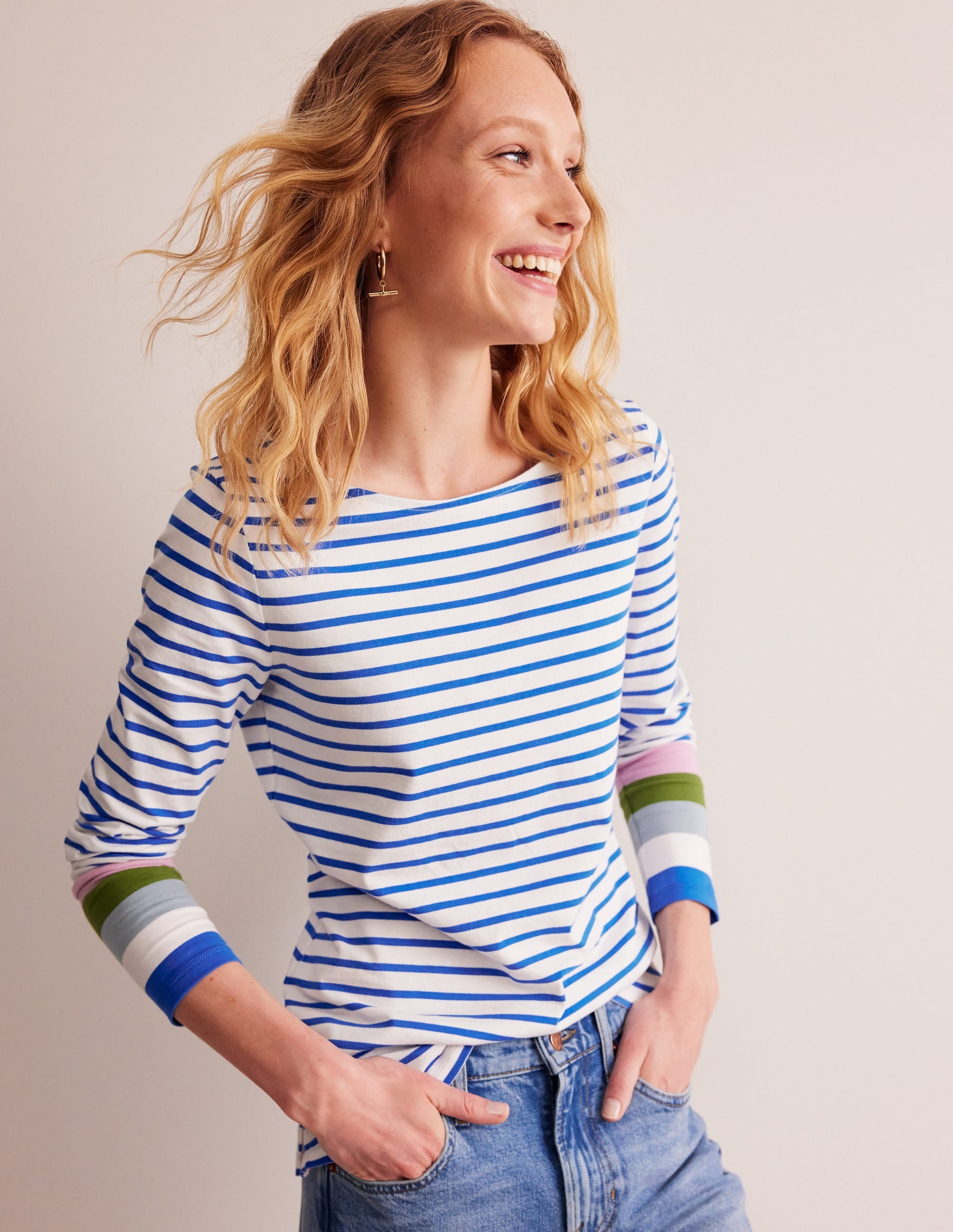 Ella Long Sleeve Breton-Directoire Blue and Mauve Mist - Image 1