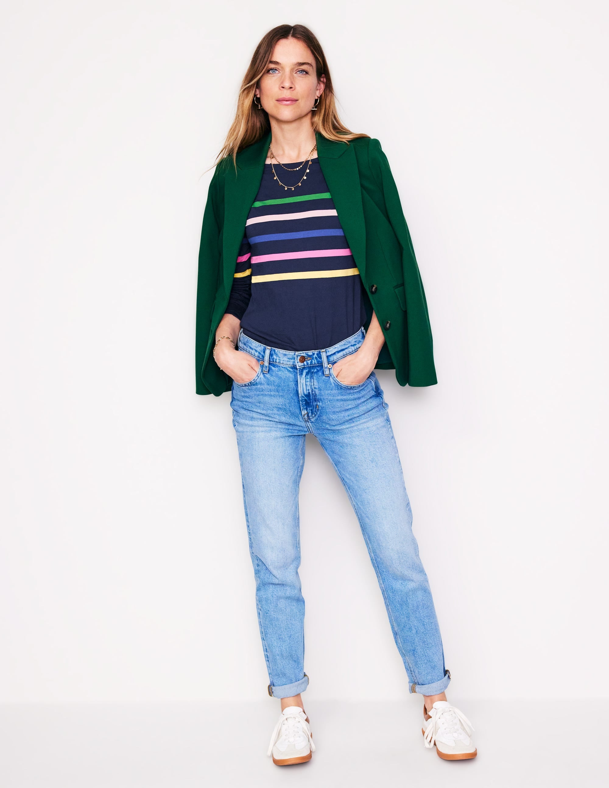 Ella Long Sleeve Breton-French Navy and Rainbow - Image 4