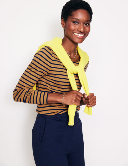 Ella Long Sleeve Breton-Camel, French Navy Stripe-4