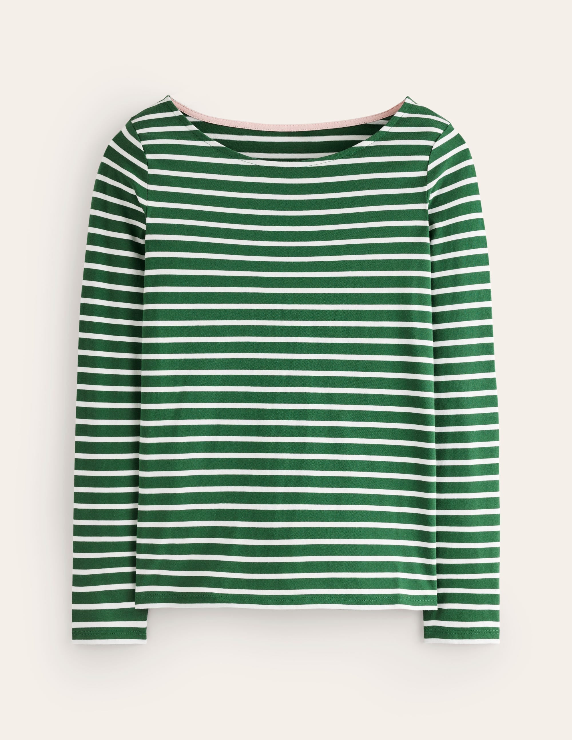 Ella Long Sleeve Breton-Pine, Ivory Stripe - Image 5