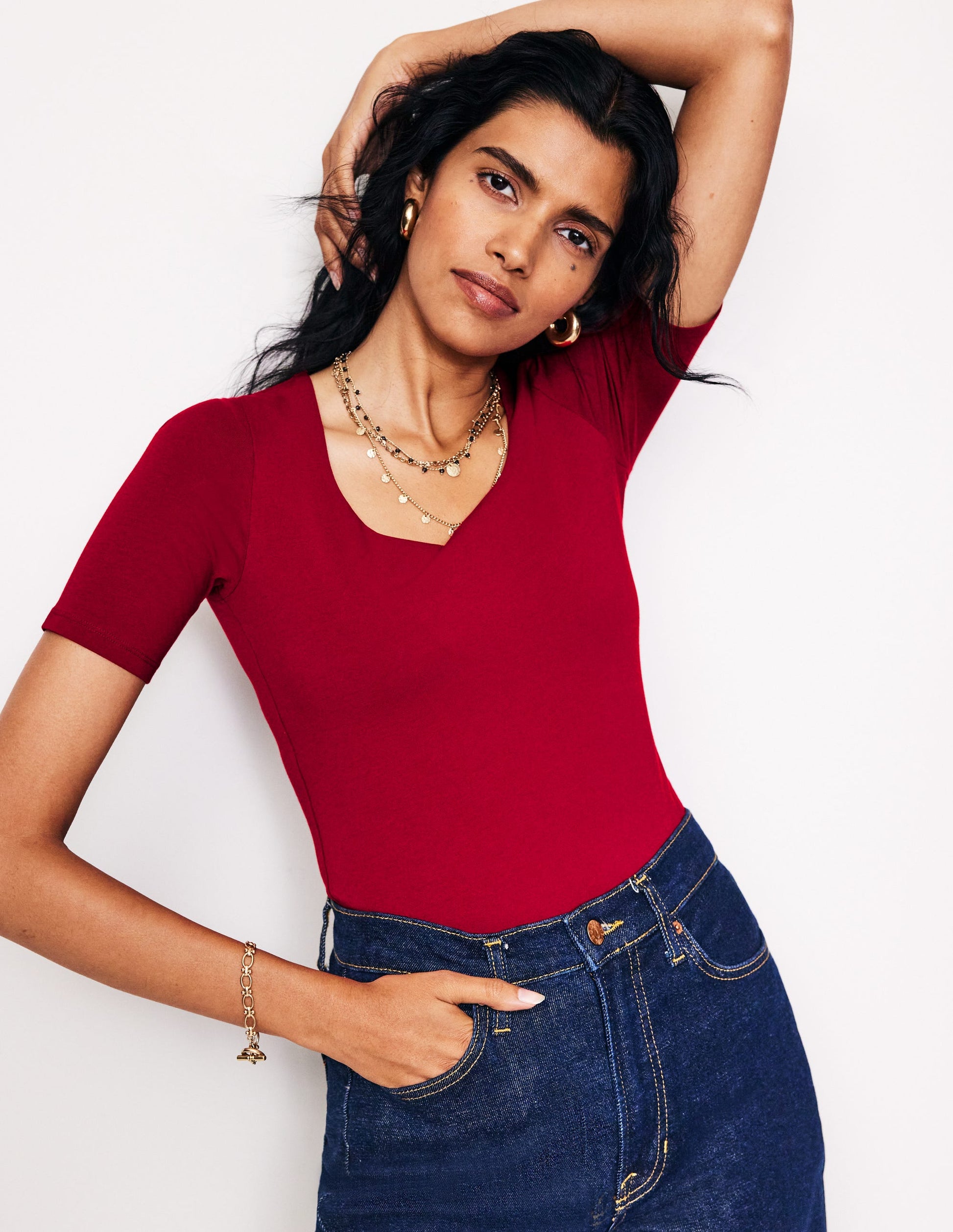 Double Layer Scoop T-shirt-Red Liquorice-2