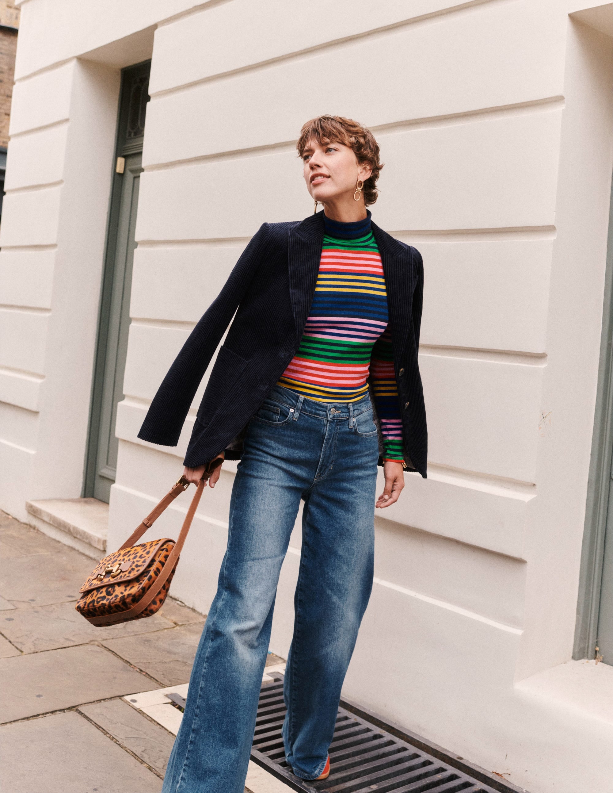 Anna Rib Roll Neck Top-Multi, Rainbow Stripe - Image 5
