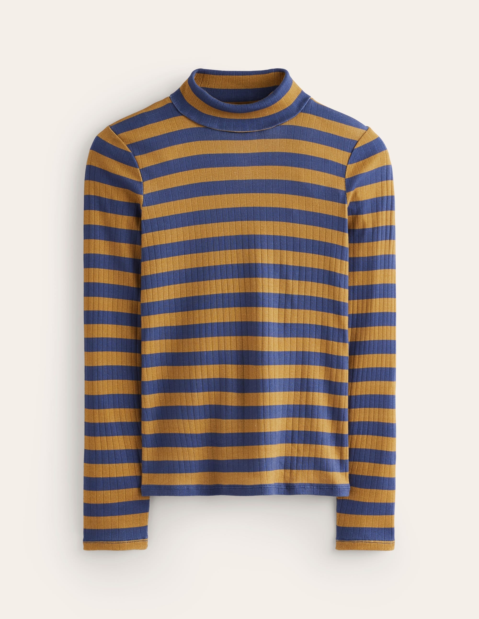 Anna Rib Roll Neck Top-French Navy,Camel - Image 5