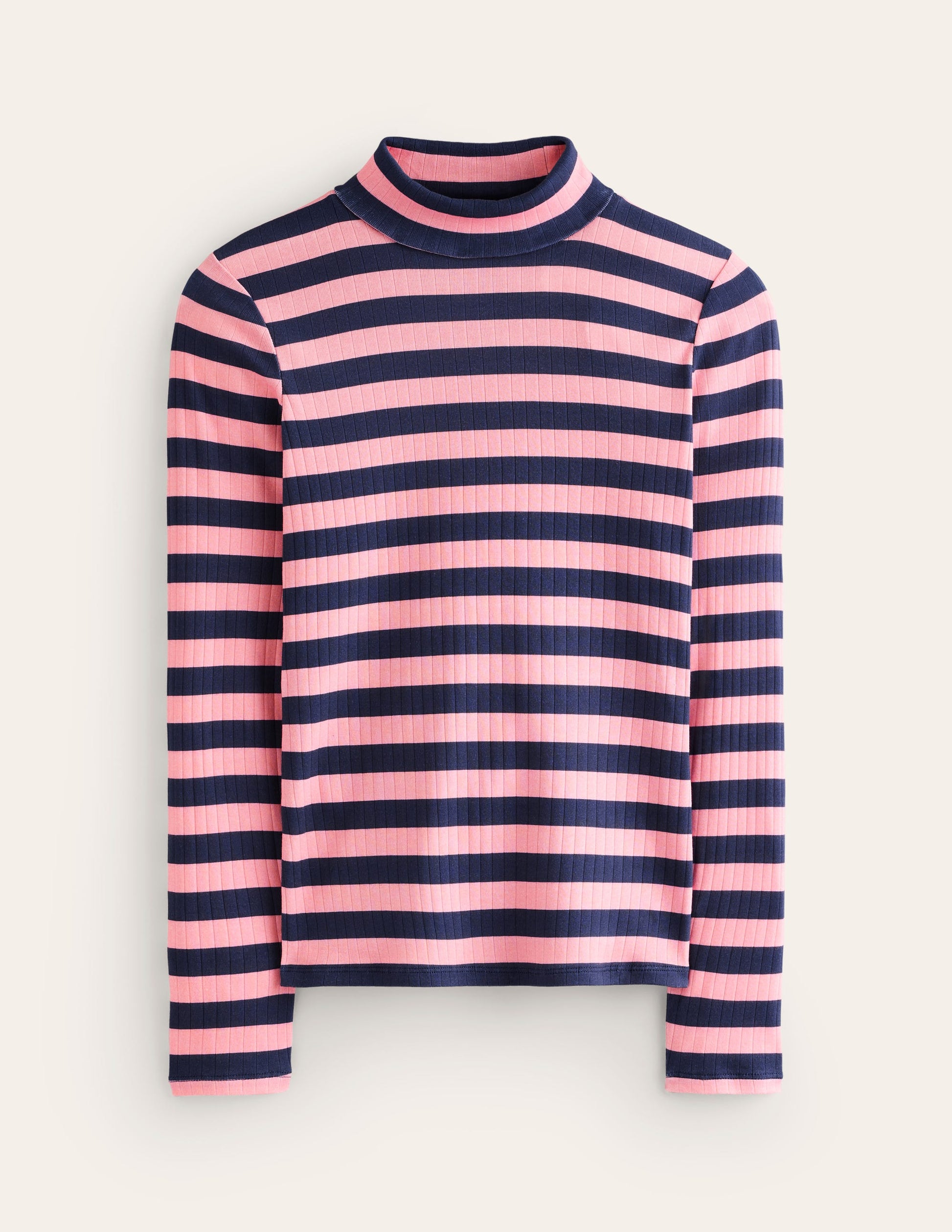 Anna Rib Roll Neck Top-Spring Blossom and French Navy-5