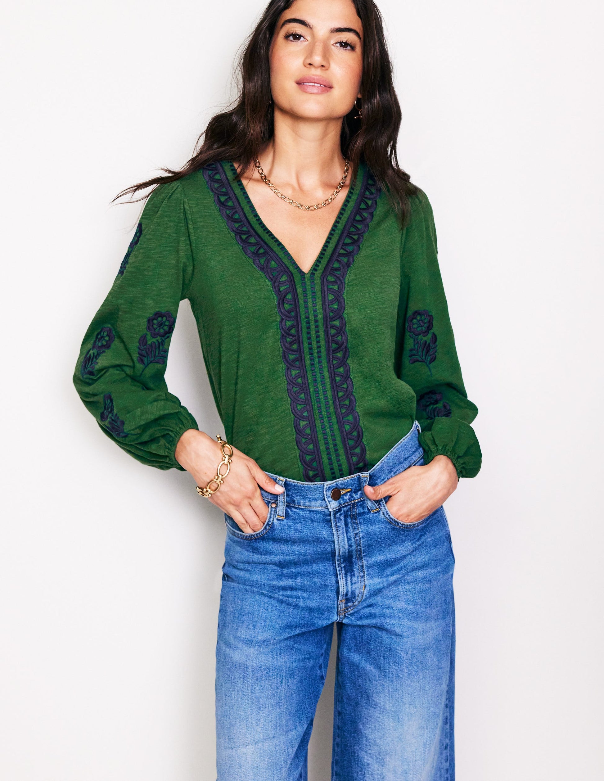 Embroidered V-Neck Top-Eden-1