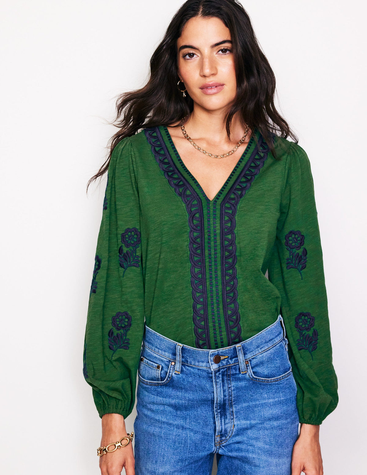 Embroidered V-Neck Top-Eden - Image 4