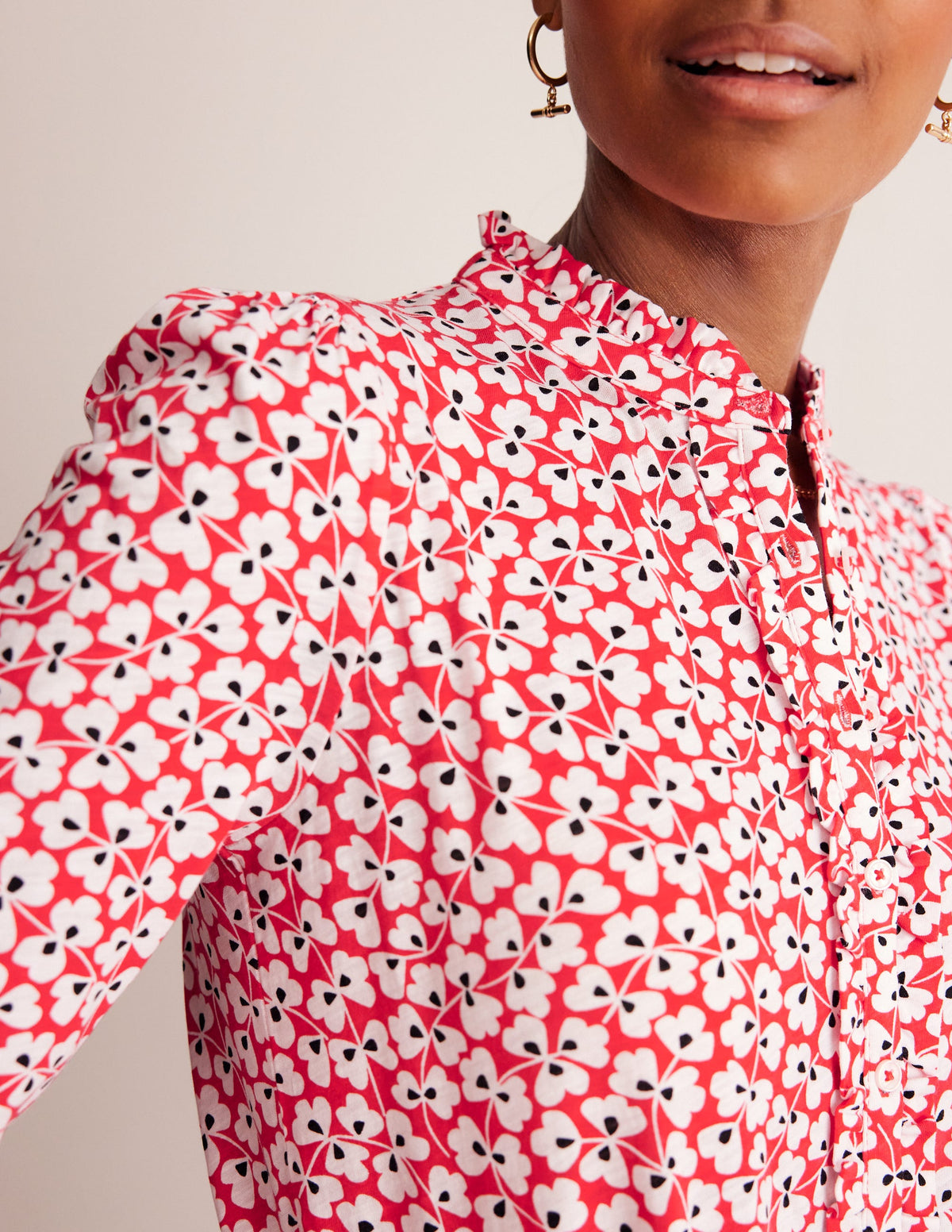 Caroline Jersey Shirt-Red, Clover Whirl - Image 2