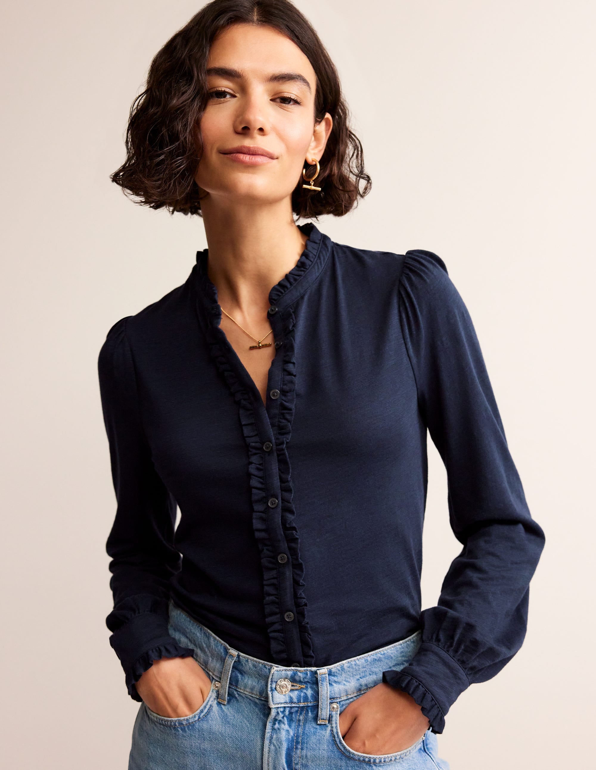 Caroline Jersey Shirt-Navy - Image 1