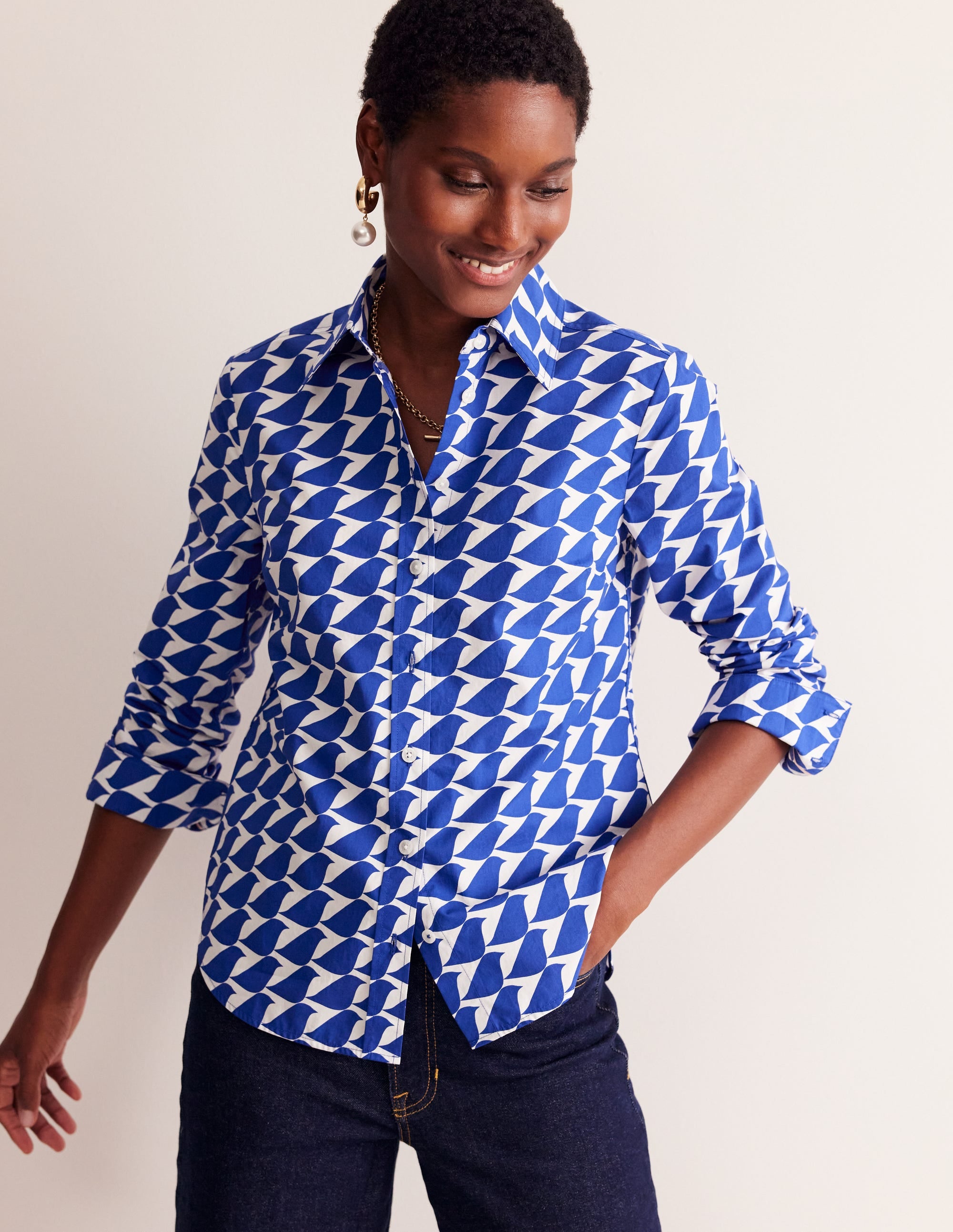 Sienna Cotton Shirt-Sapphire Blue, Birdie - Image 1