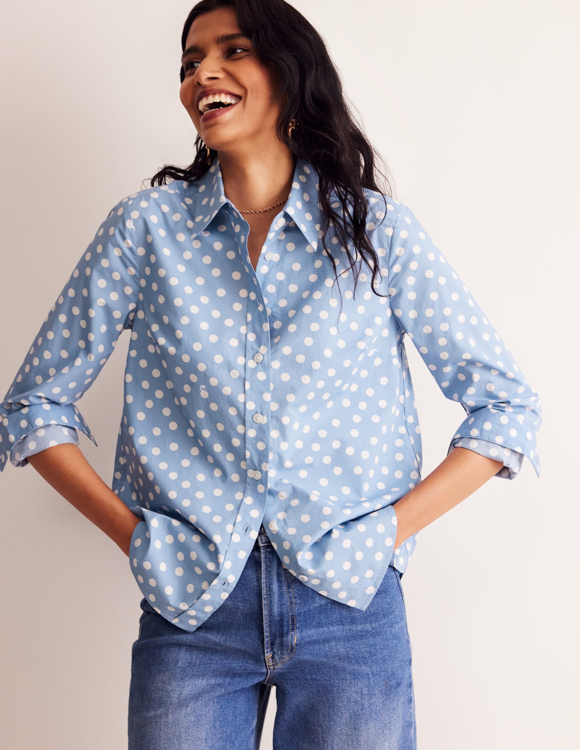 Sienna Cotton Shirt-French Blue, Abstract Dot - Image 1
