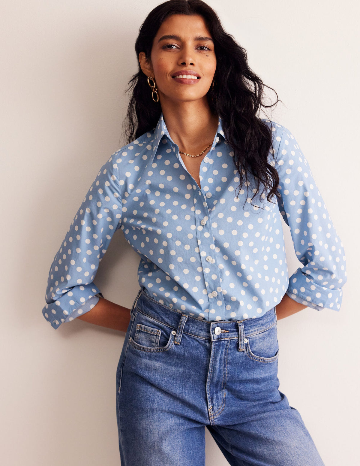 Sienna Cotton Shirt-French Blue, Abstract Dot - Image 4