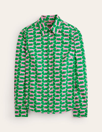 Sienna Cotton Shirt-Rich Emerald, Dachshund-5