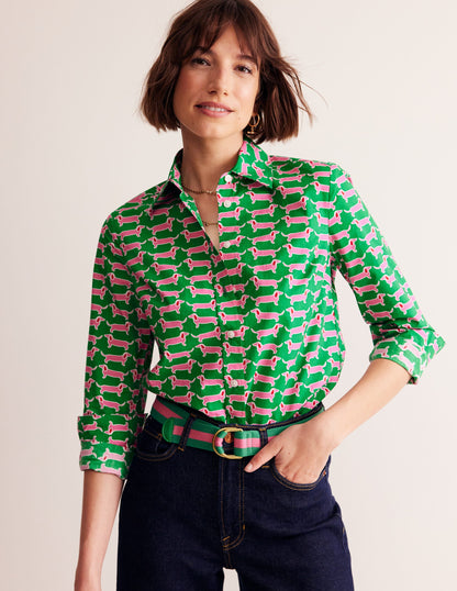 Sienna Cotton Shirt-Rich Emerald, Dachshund-1