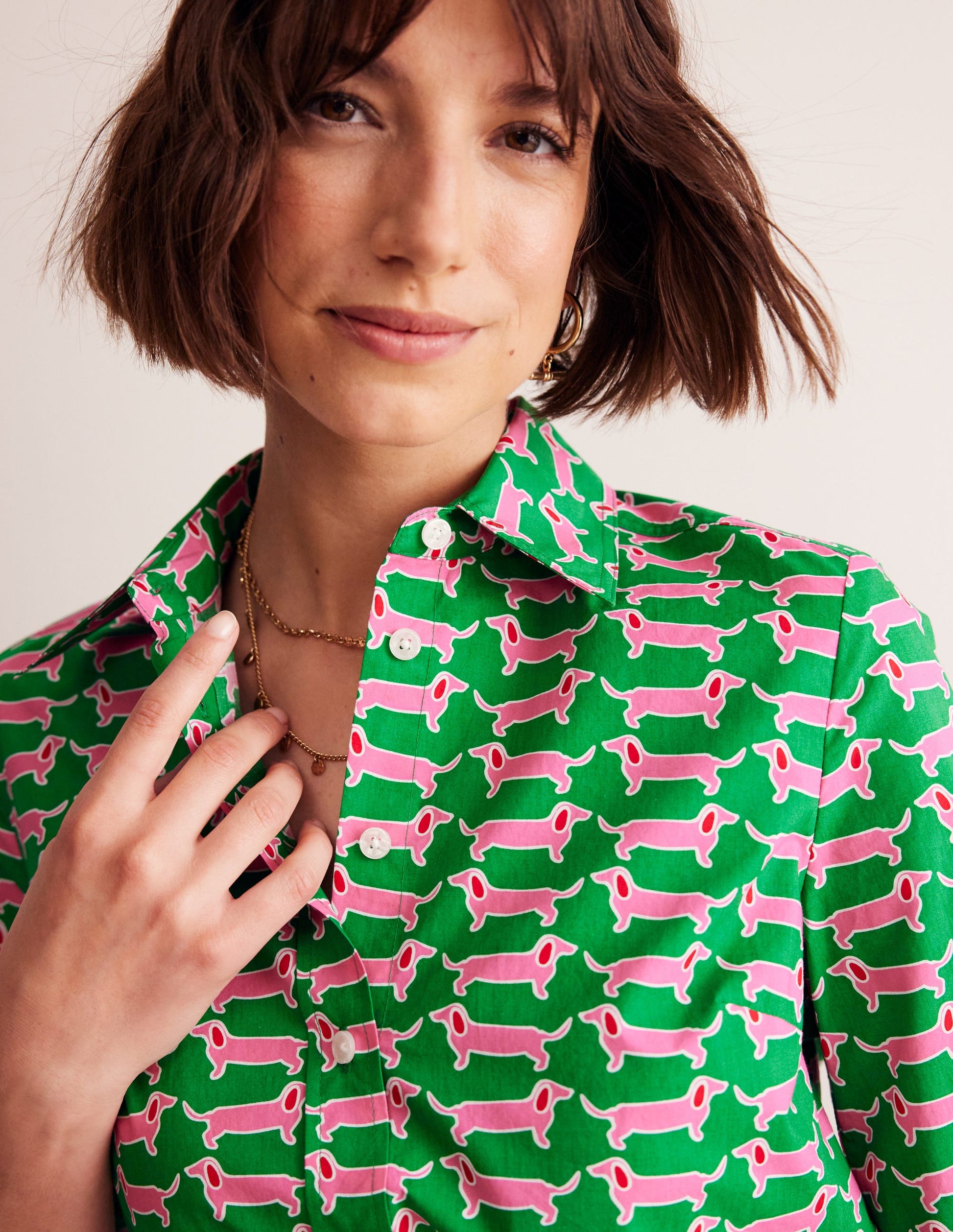Sienna Cotton Shirt-Rich Emerald, Dachshund-2
