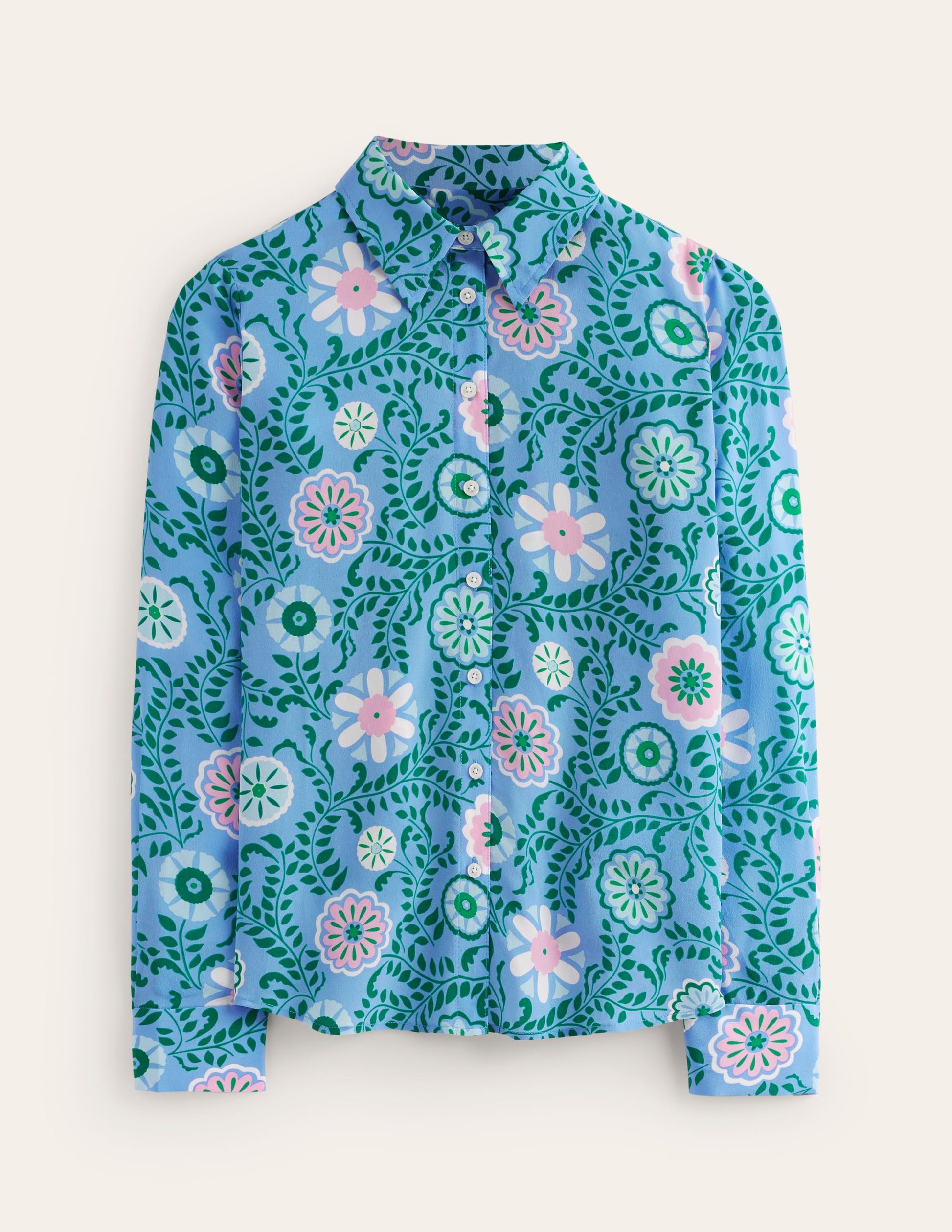 Sienna Silk Shirt-Vintage Blue, Meadow Vine-5