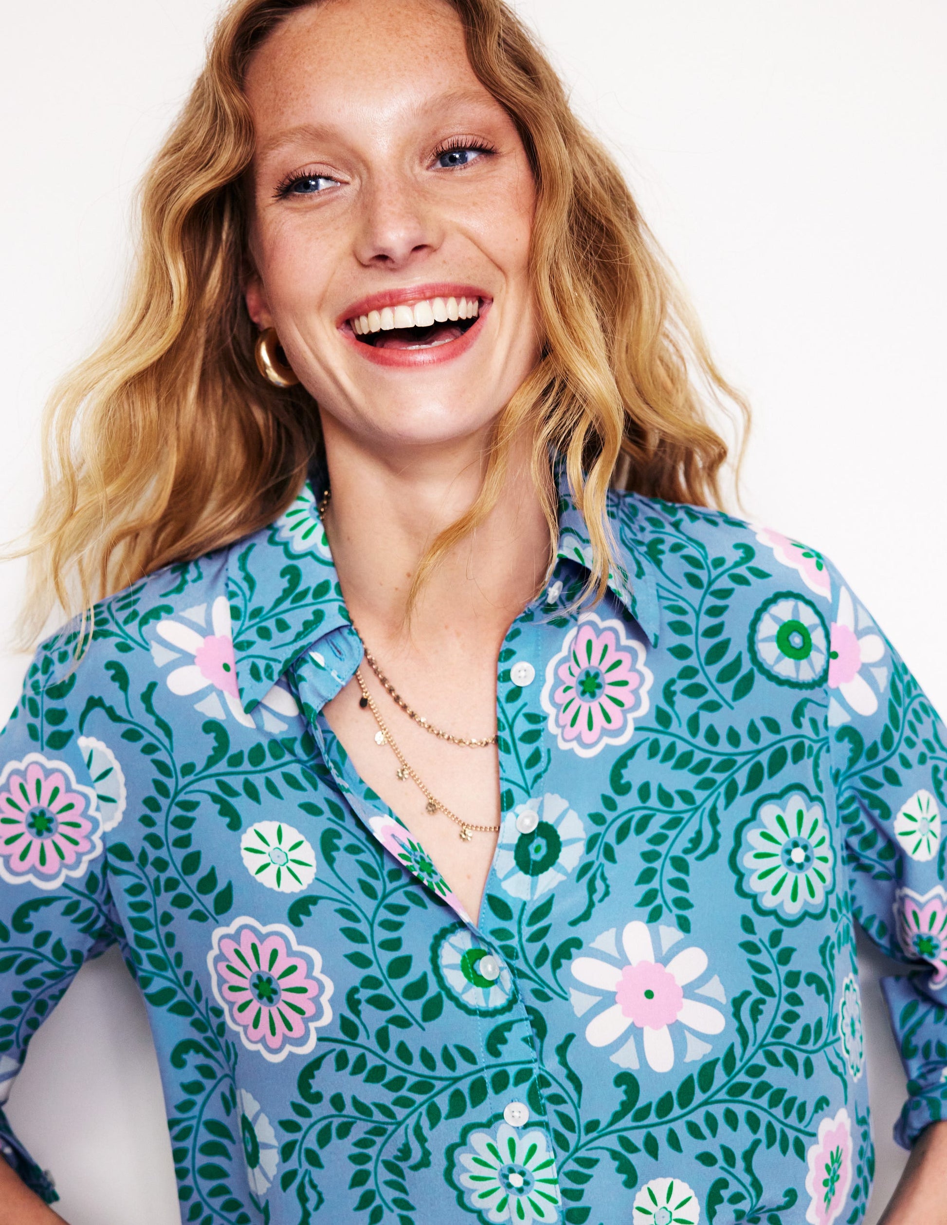 Sienna Silk Shirt-Vintage Blue, Meadow Vine-2