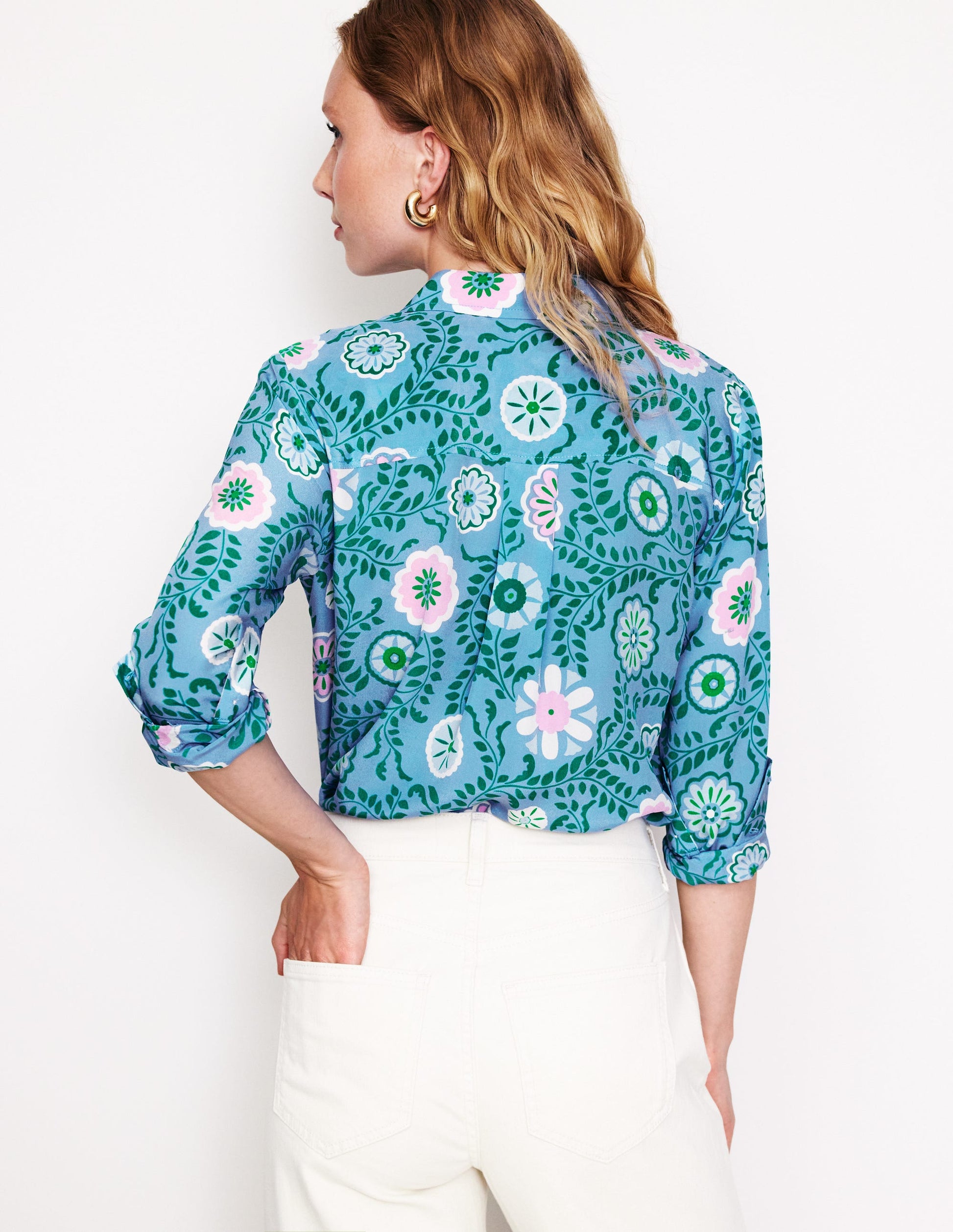 Sienna Silk Shirt-Vintage Blue, Meadow Vine-3
