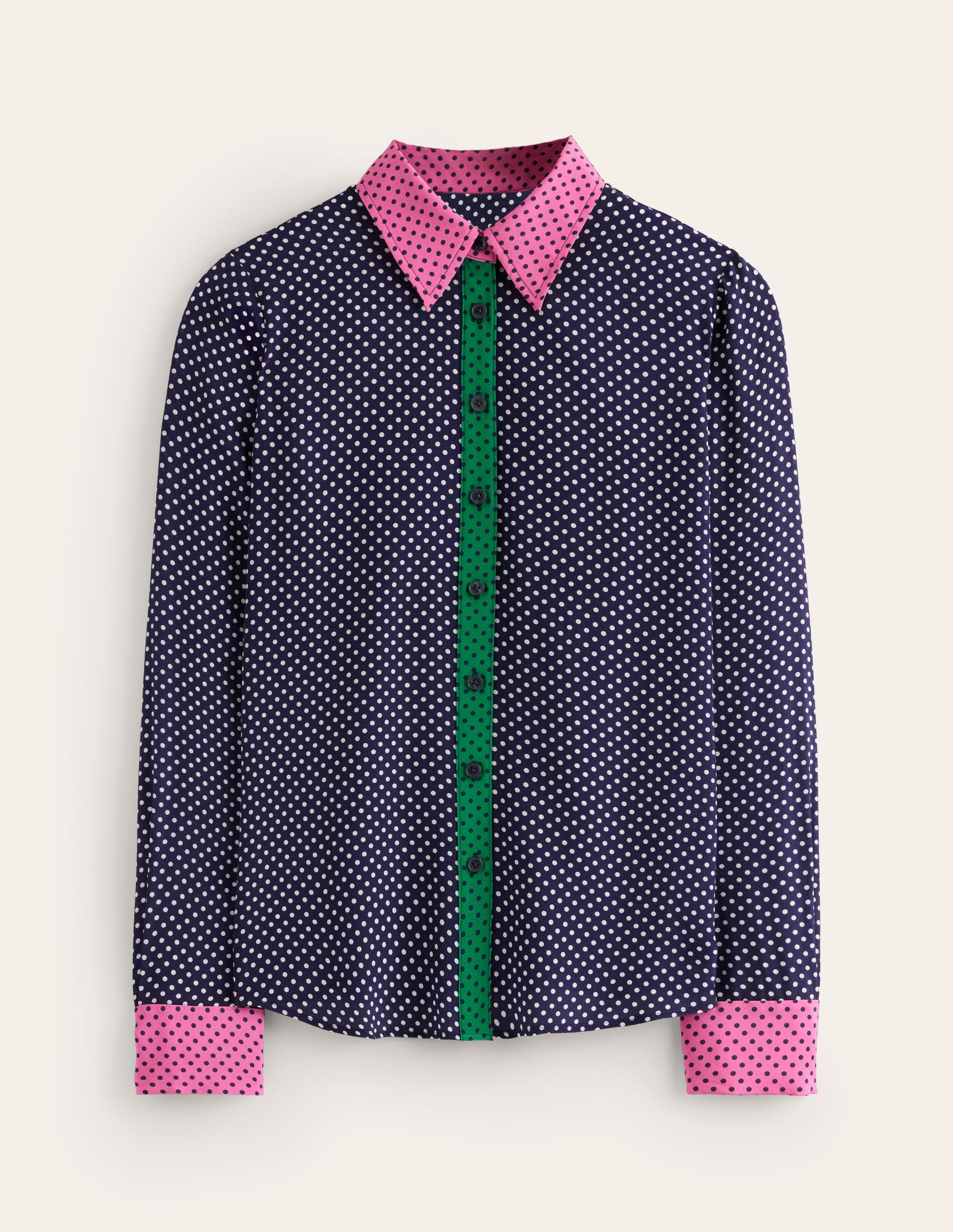Sienna Silk Shirt-French Navy, Spots-6