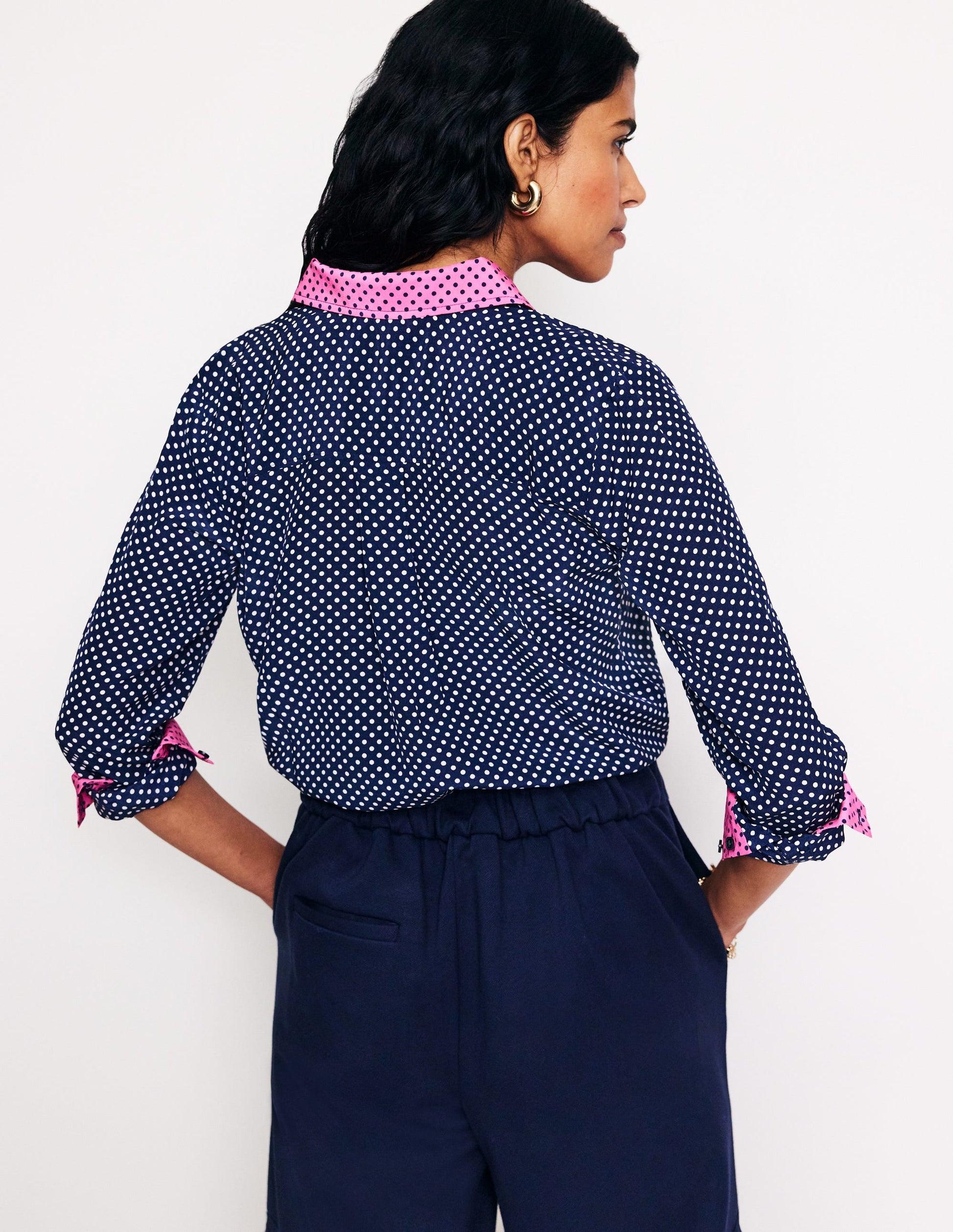 Sienna Silk Shirt-French Navy, Spots-3