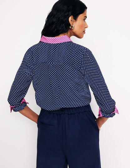 Sienna Silk Shirt-French Navy, Spots-3