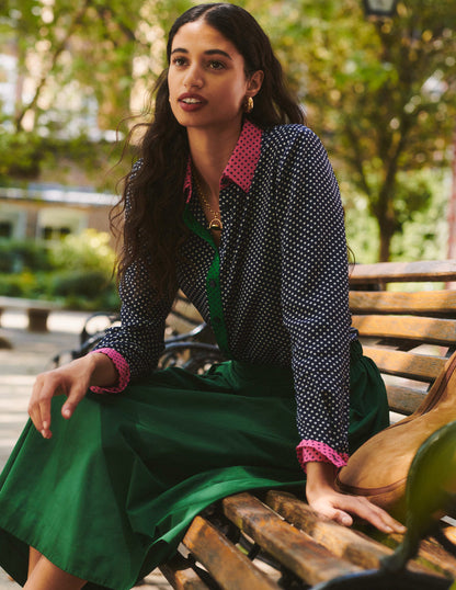 Sienna Silk Shirt-French Navy, Spots-5