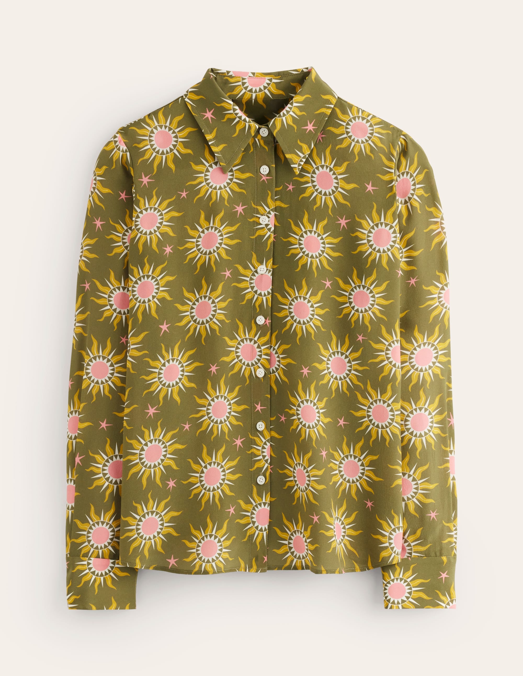 Sienna Silk Shirt-Woodland Green, Celestial - Image 6