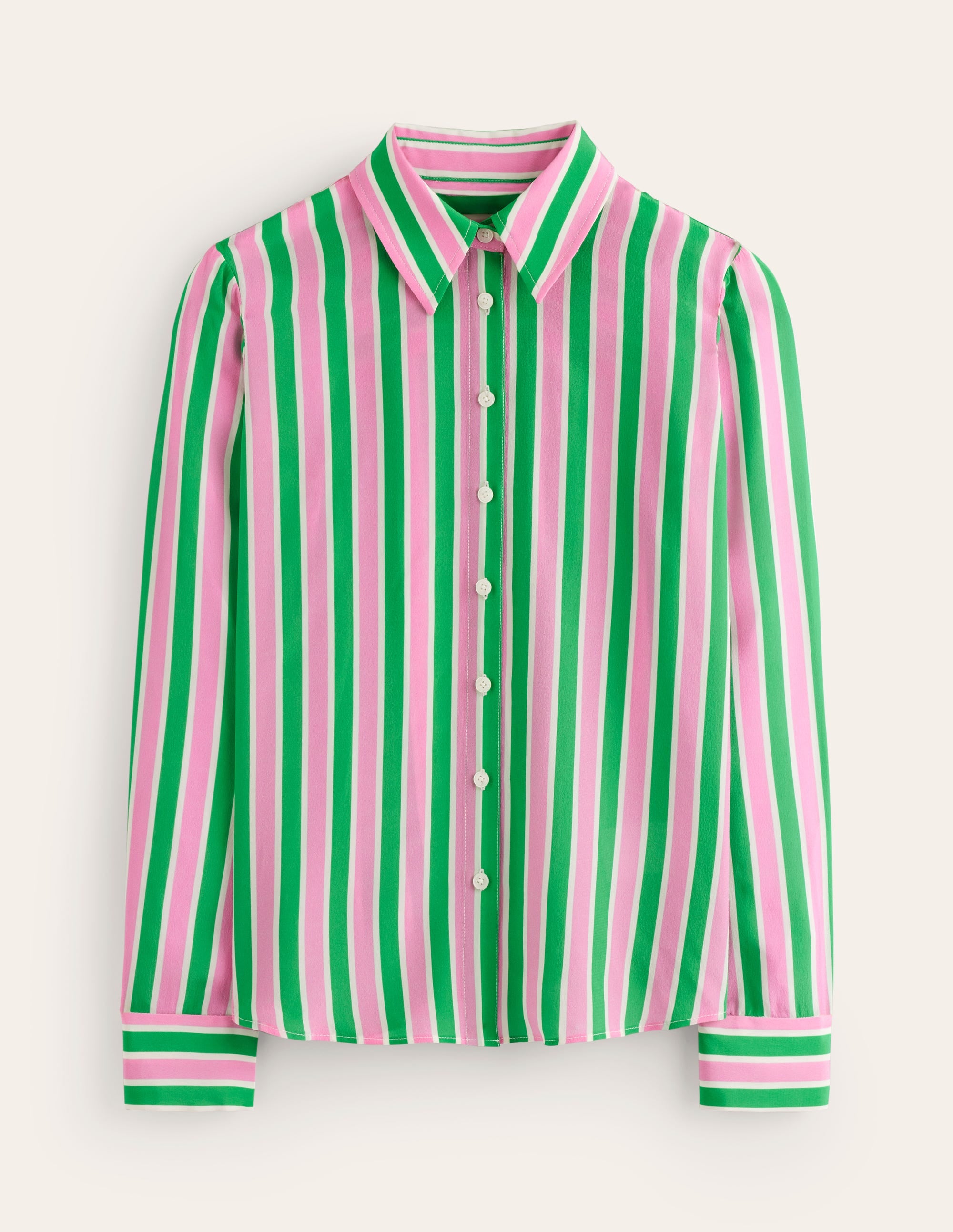 Sienna Silk Shirt-Mauve and Green Stripe - Image 5