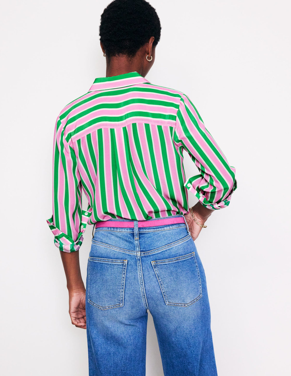 Sienna Silk Shirt-Mauve and Green Stripe - Image 3