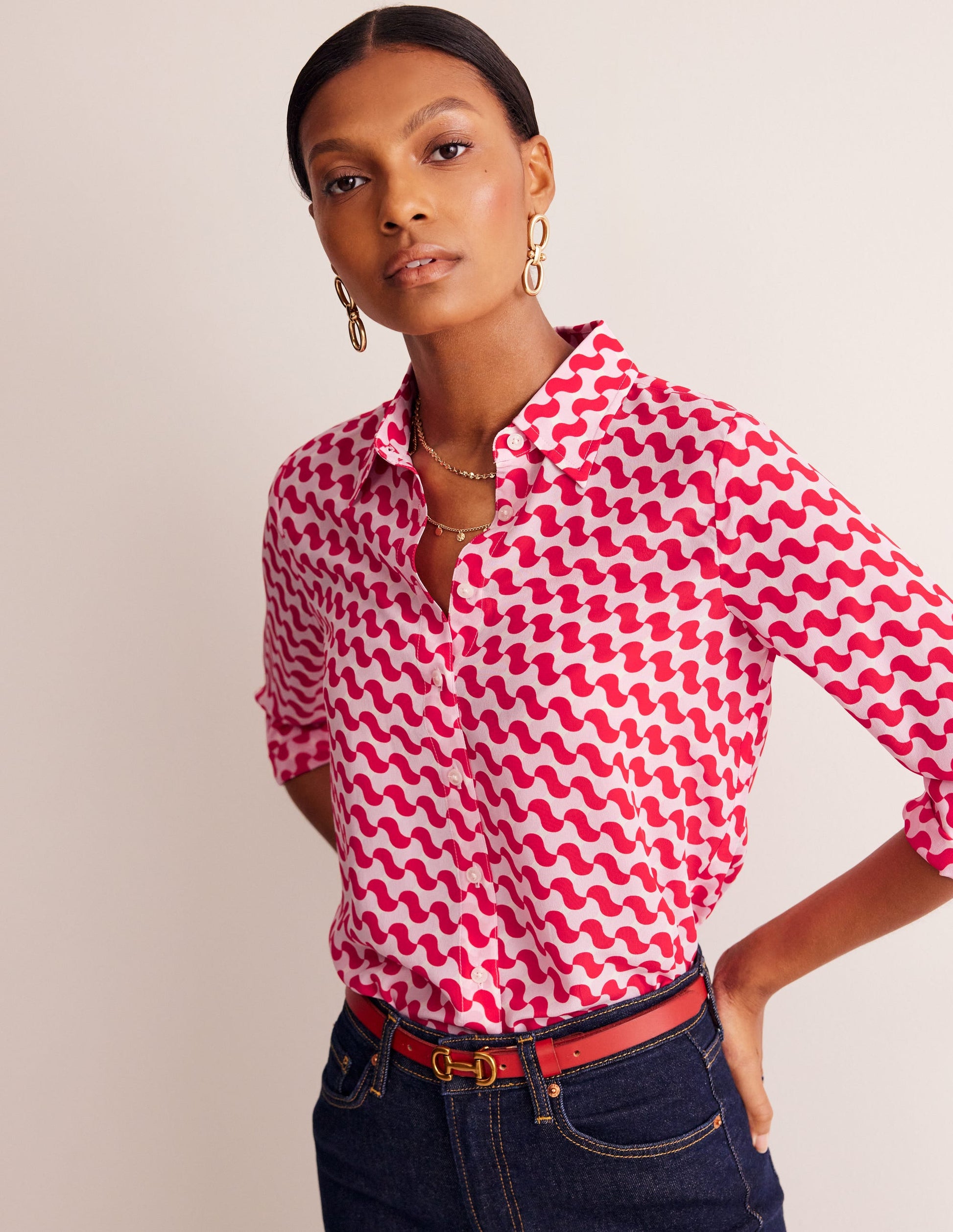 Sienna Silk Shirt-Poppy Red, Terrace Swirl-1