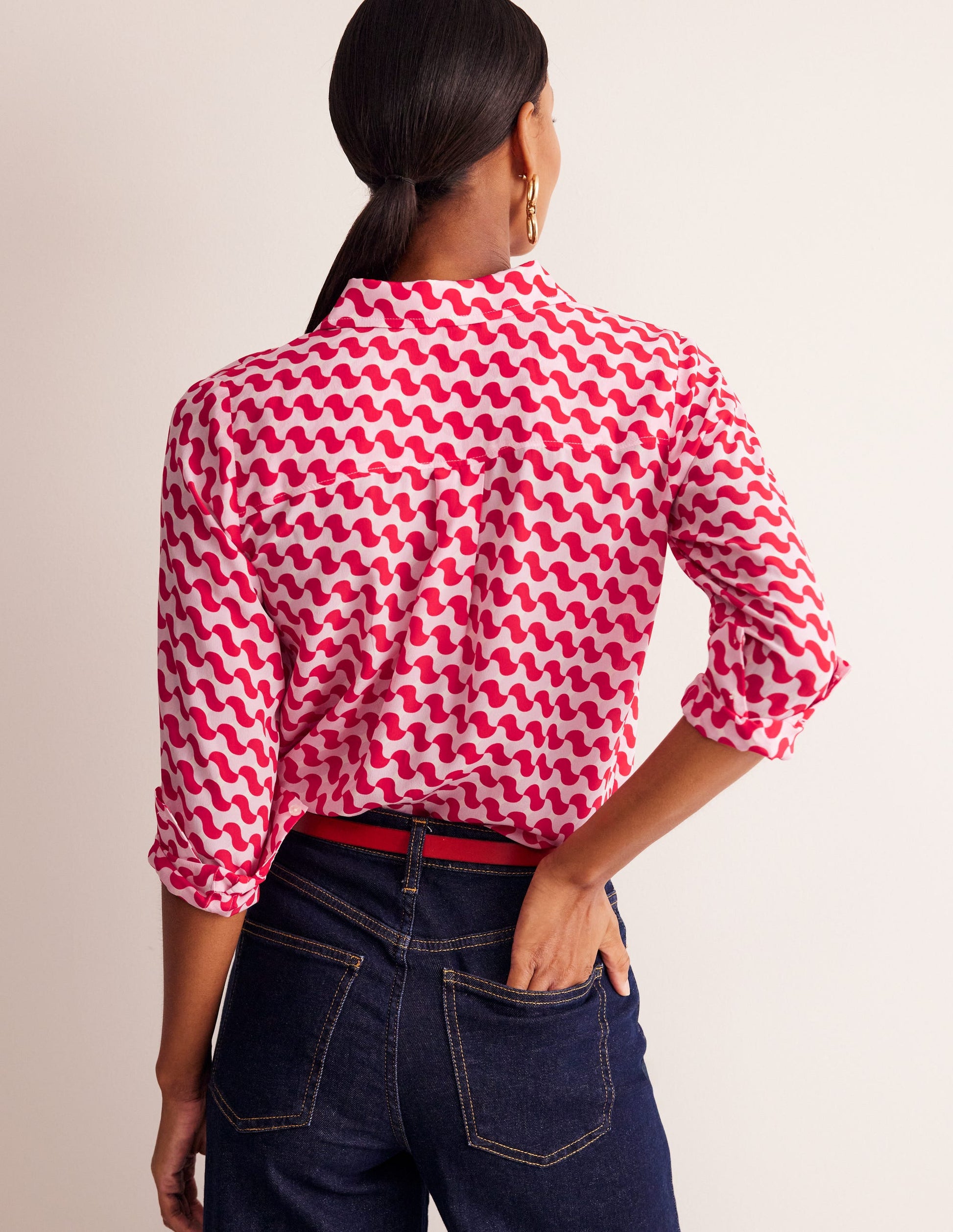 Sienna Silk Shirt-Poppy Red, Terrace Swirl-3