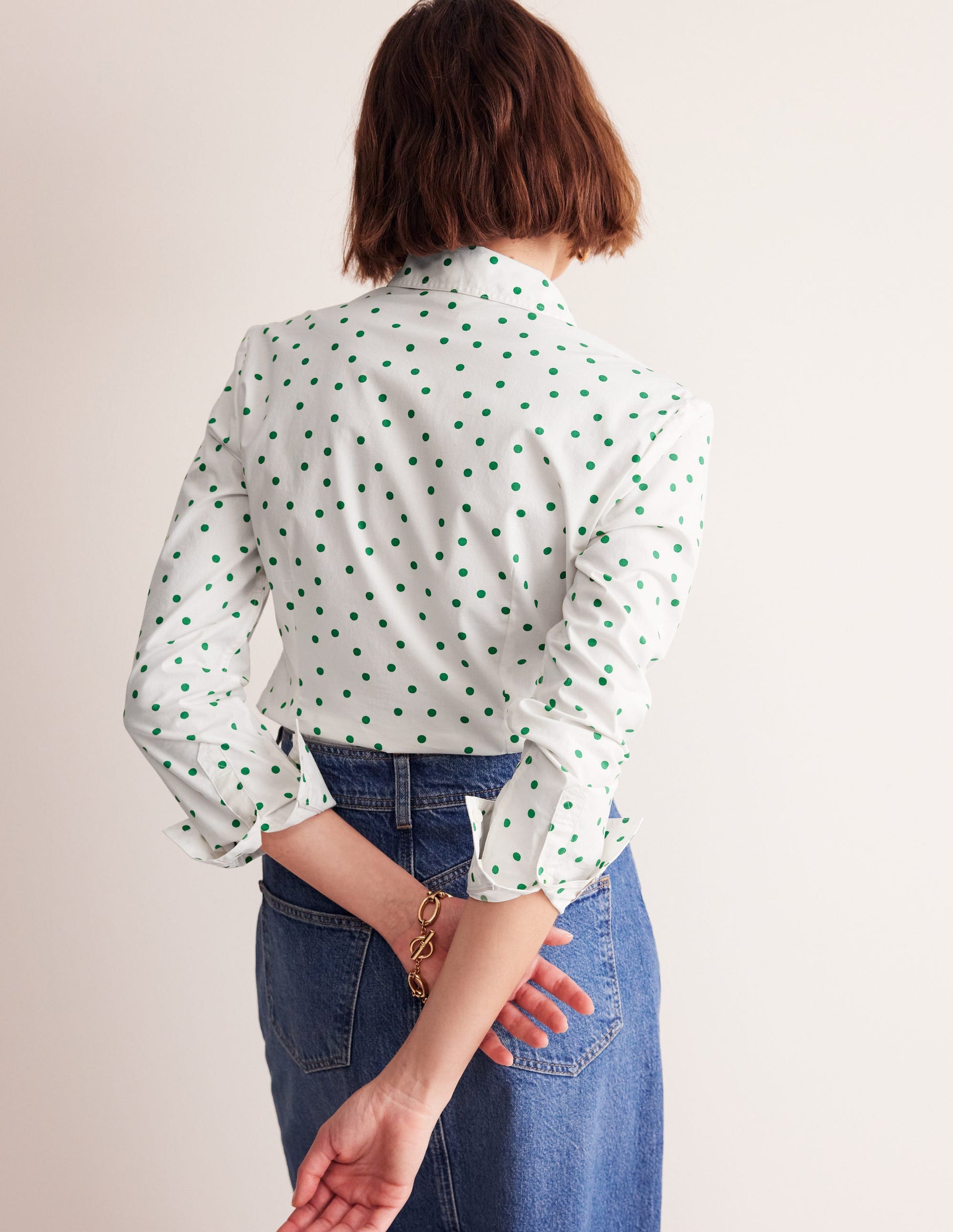 Saskia Stretch Cotton Shirt-Green Tambourine, Sparse Spot-3