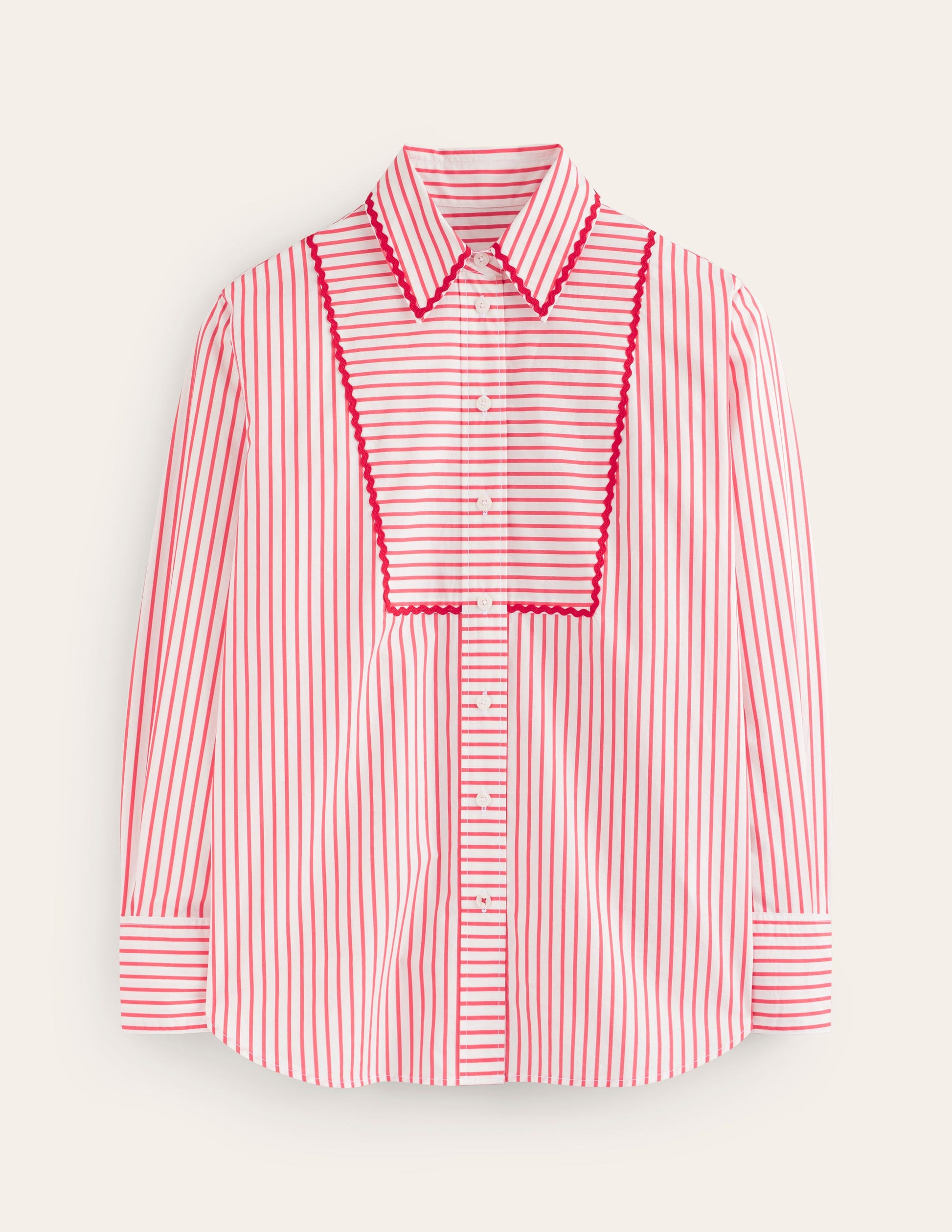 Connie Relaxed Cotton Shirt-Red, Ivory Stripe-9