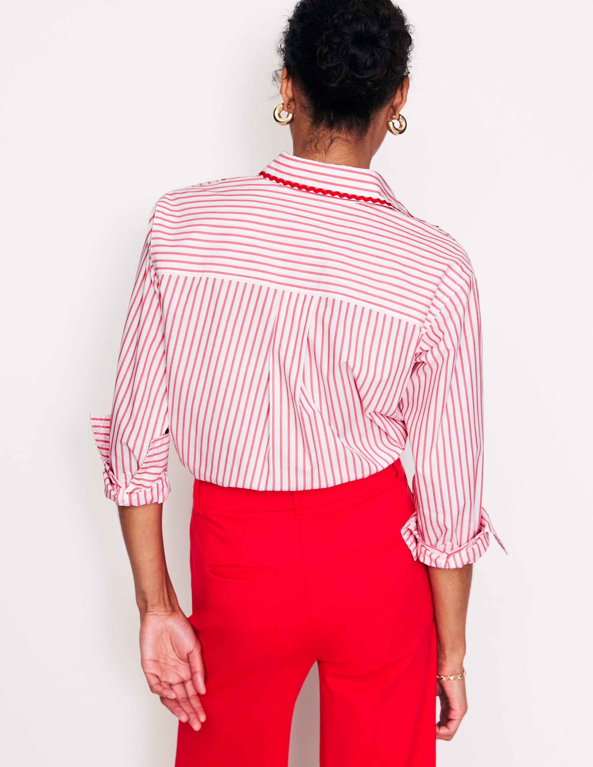 Connie Relaxed Cotton Shirt-Red, Ivory Stripe-3