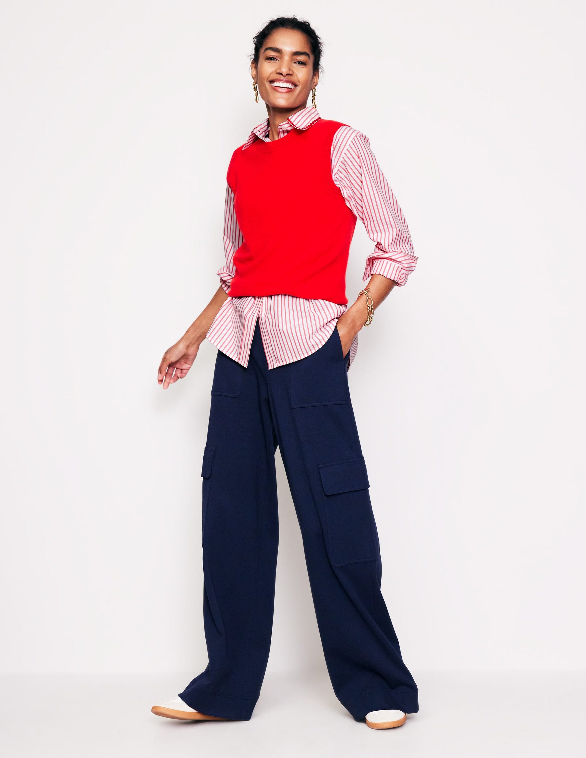 Connie Relaxed Cotton Shirt-Red, Ivory Stripe-6