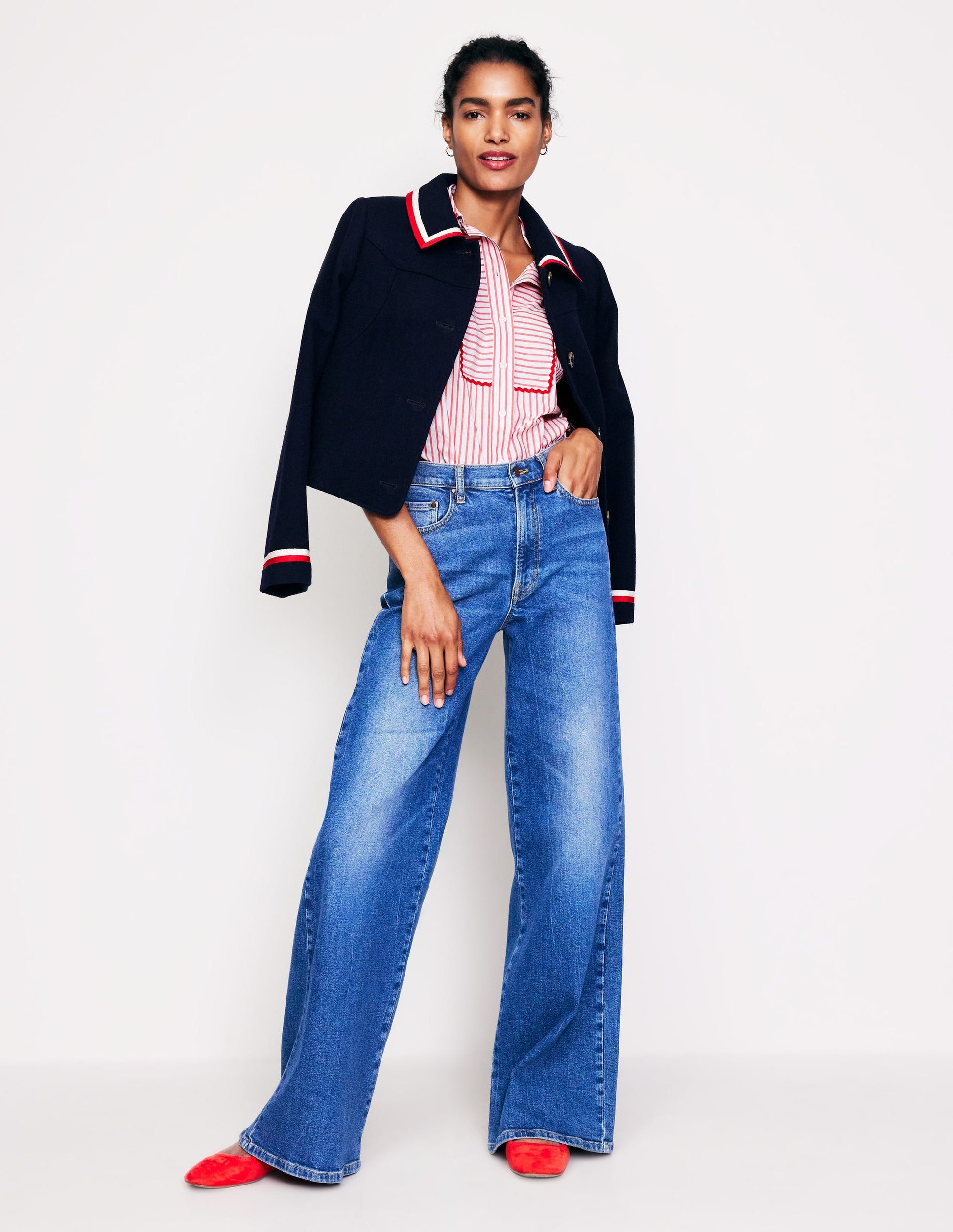 Connie Relaxed Cotton Shirt-Red, Ivory Stripe-7
