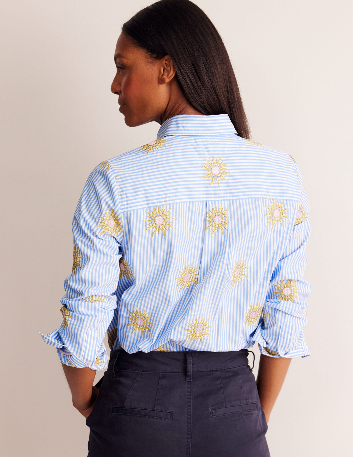 Sienna Interest Cotton Shirt-Sun, Blue Stripe - Image 3