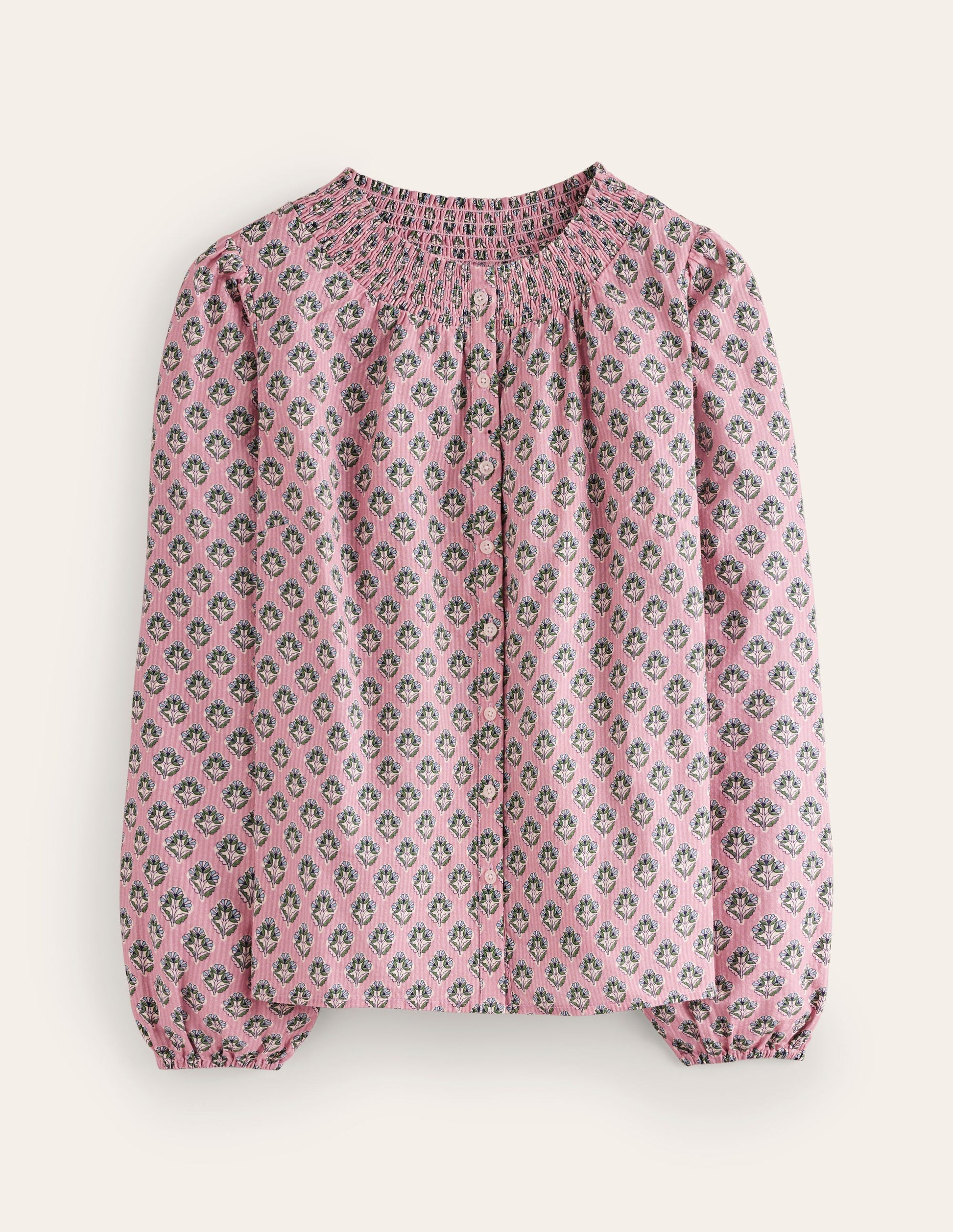 Mae Cotton Smocked Blouse-Vintage Pink, Pome Stamp-5
