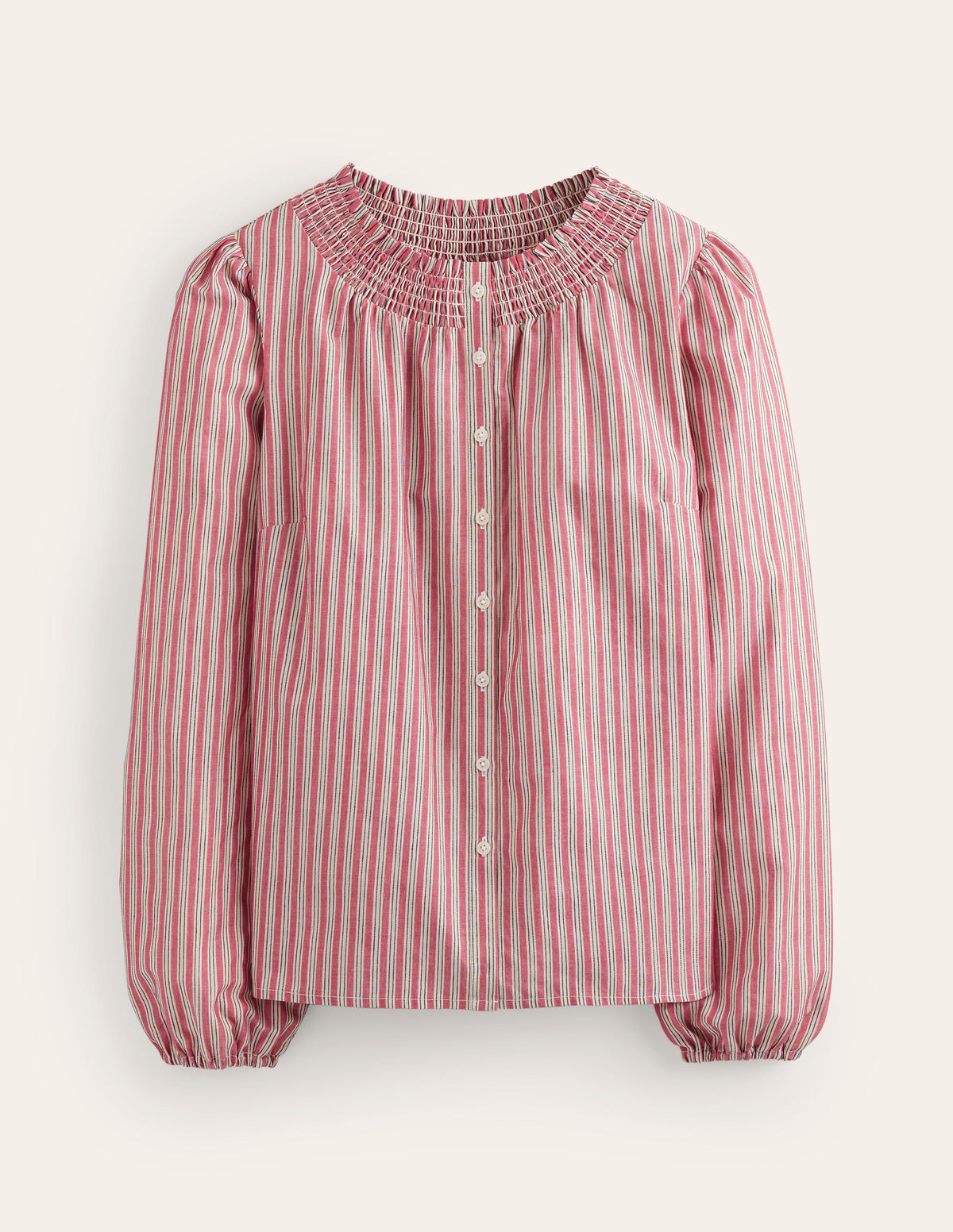 Mae Cotton Smocked Blouse-Red Stripe - Image 5